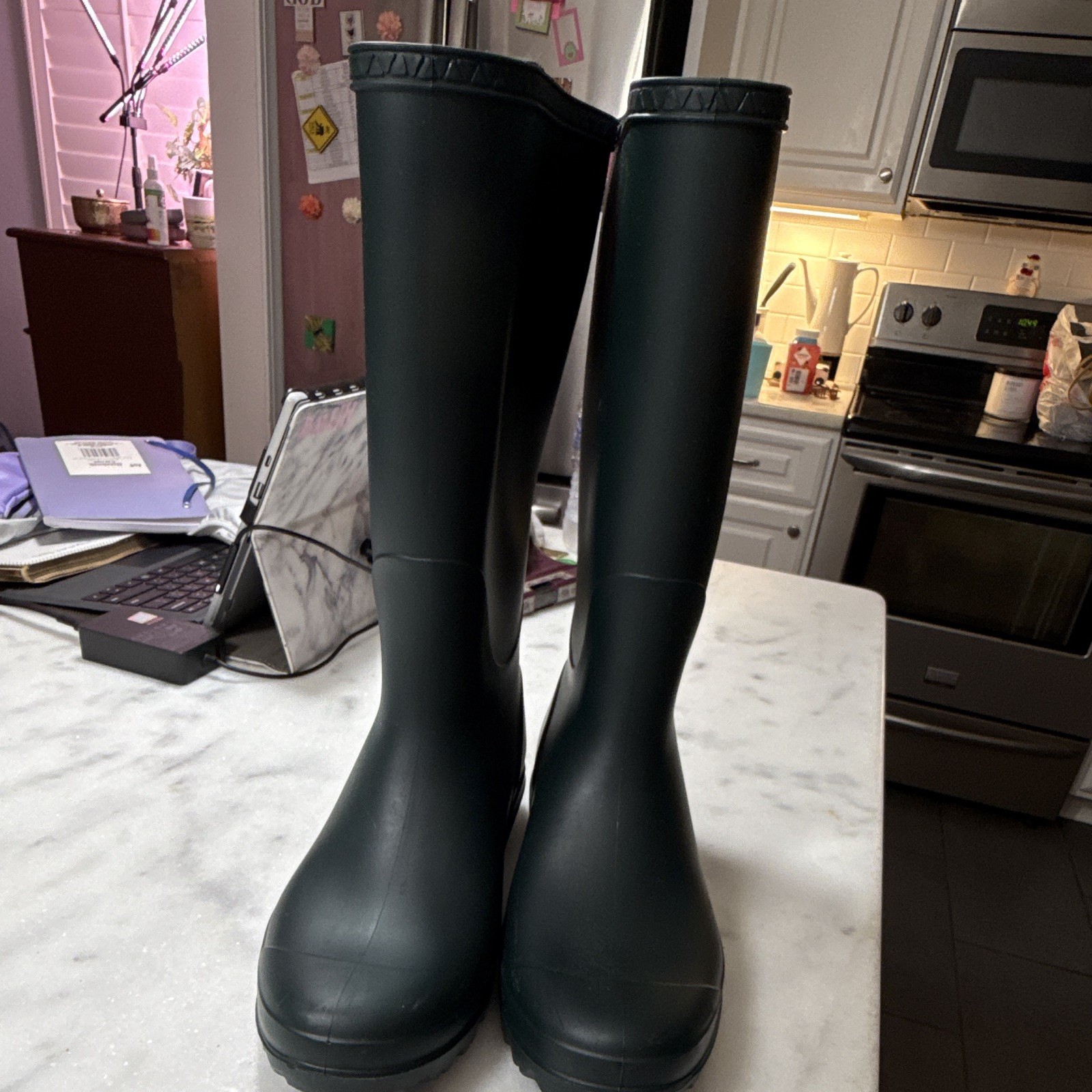 UGG Shaye Women’s Knee High Waterproof Rubber Pull-On Rain Boots Green 8