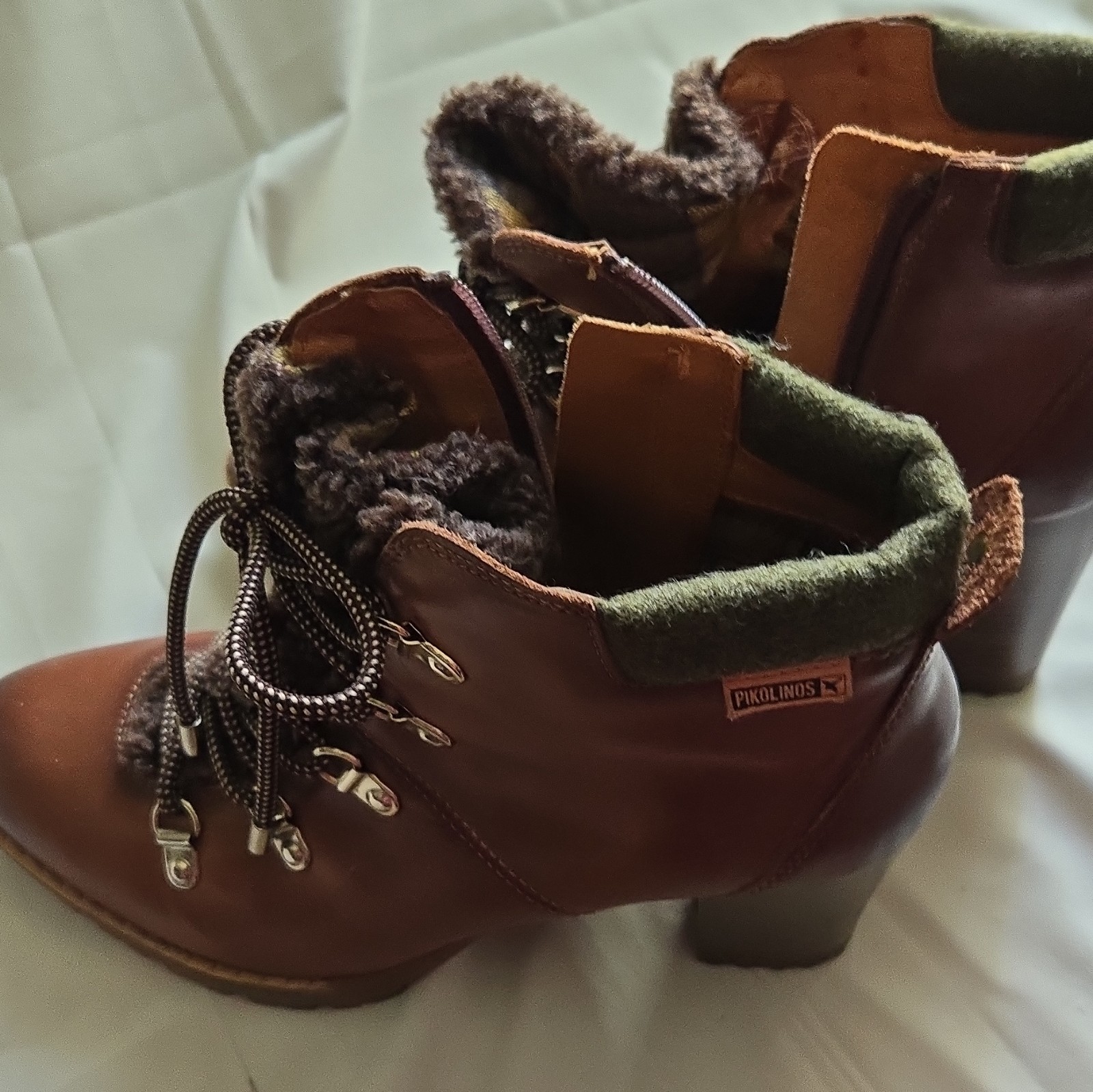 PIKOLINOS Women’s Brown Leather Lace-Up Ankle Bootie Faux Fur Lined US 8.5