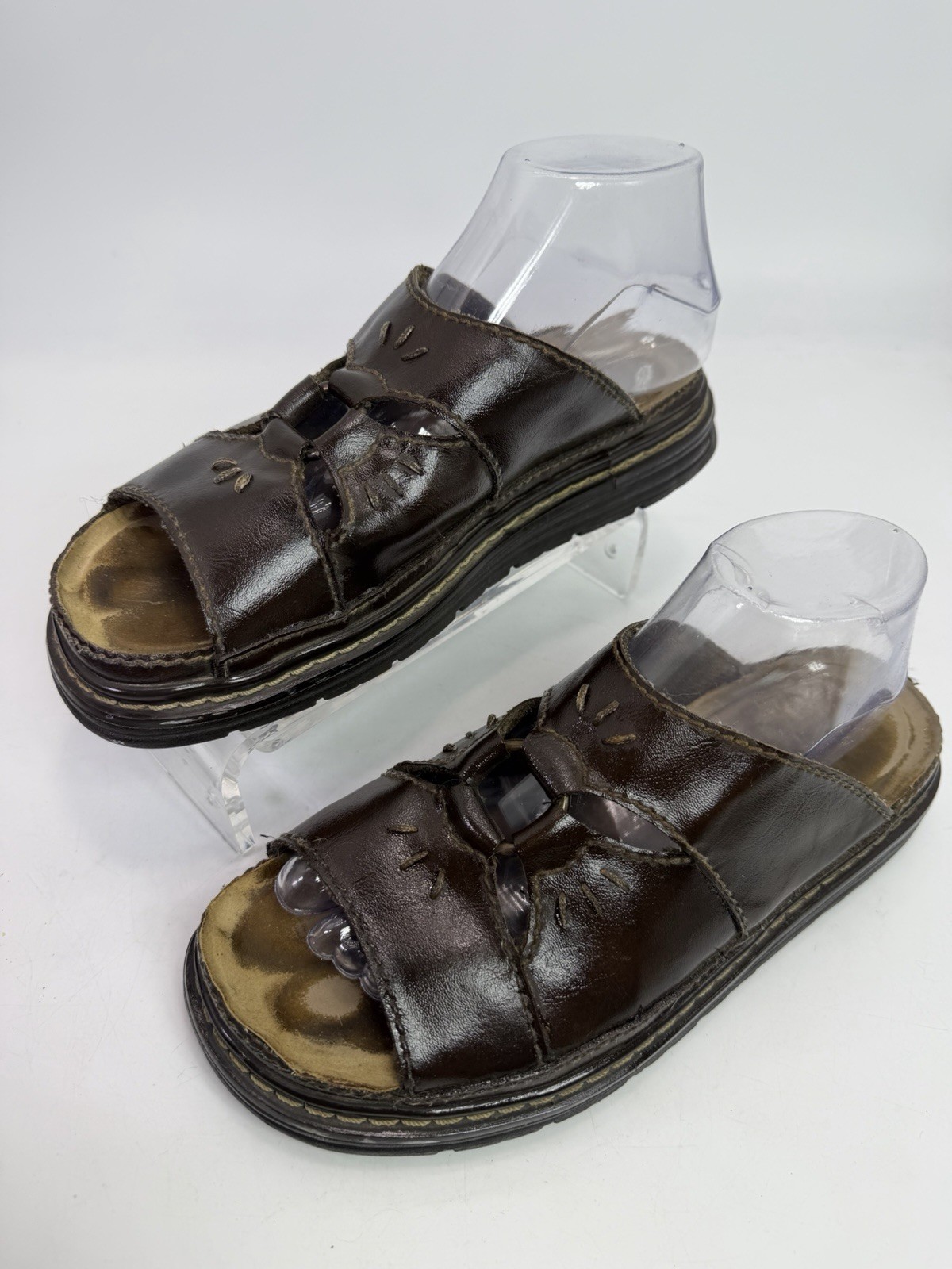 VTG 90’s Lower East Side Brown Center Ring Chunky Sandals Flower Cut Woman’s 9.5