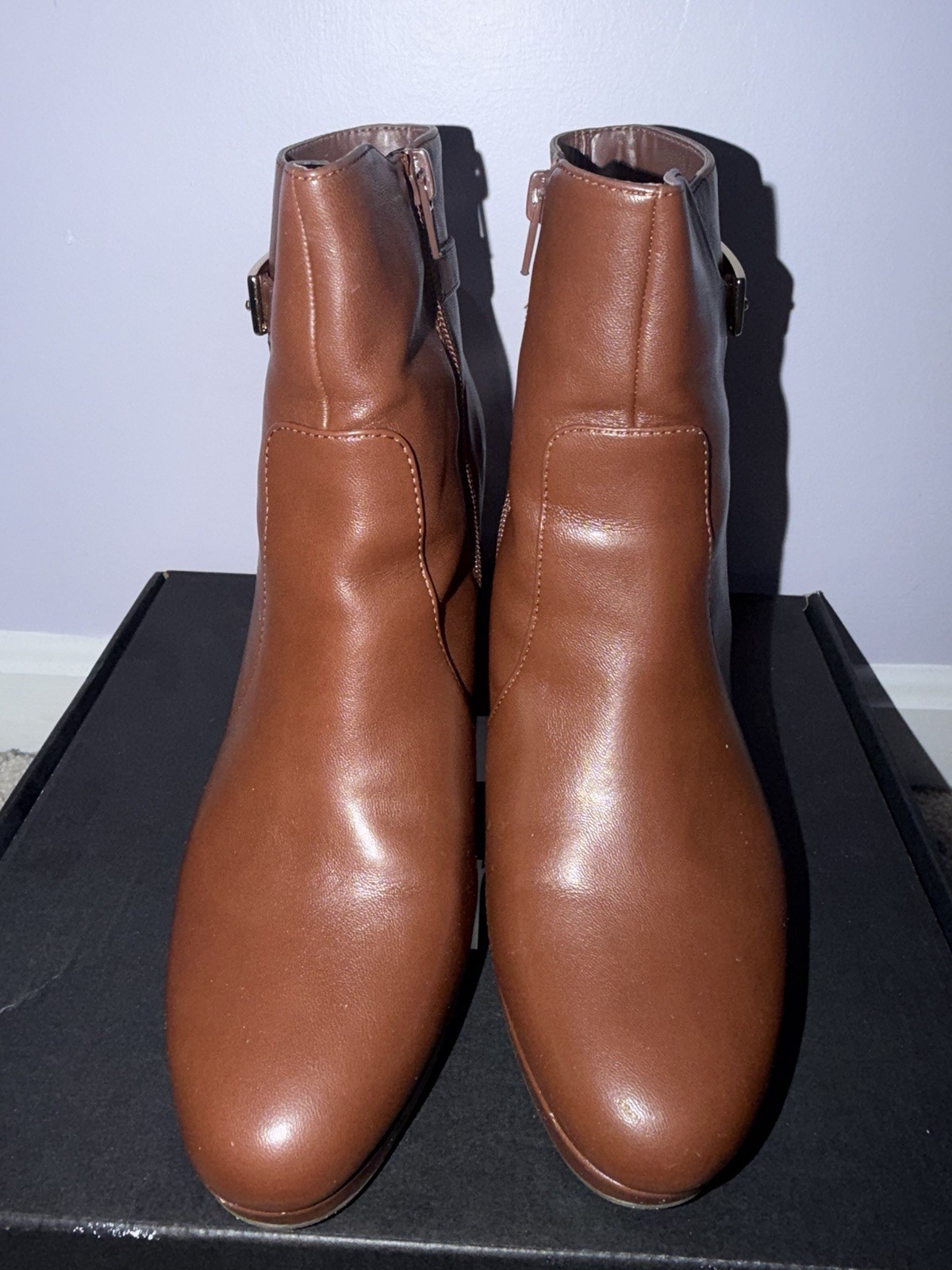 Nine West Braxton Women’s 9.5 M Brown Leather Ankle Boots Almond Toe Zip