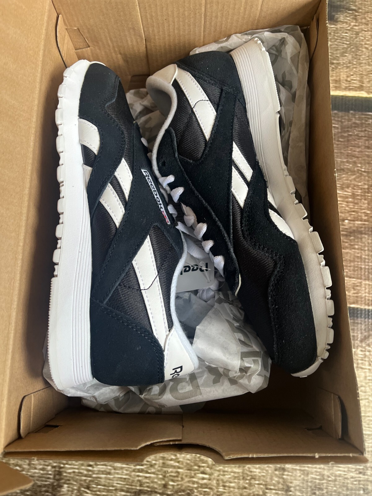 REEBOK ROYAL CLASSIC LEATHER NYLON BLACK WHITE WOMENS SIZE 5 NEW WITH BOX