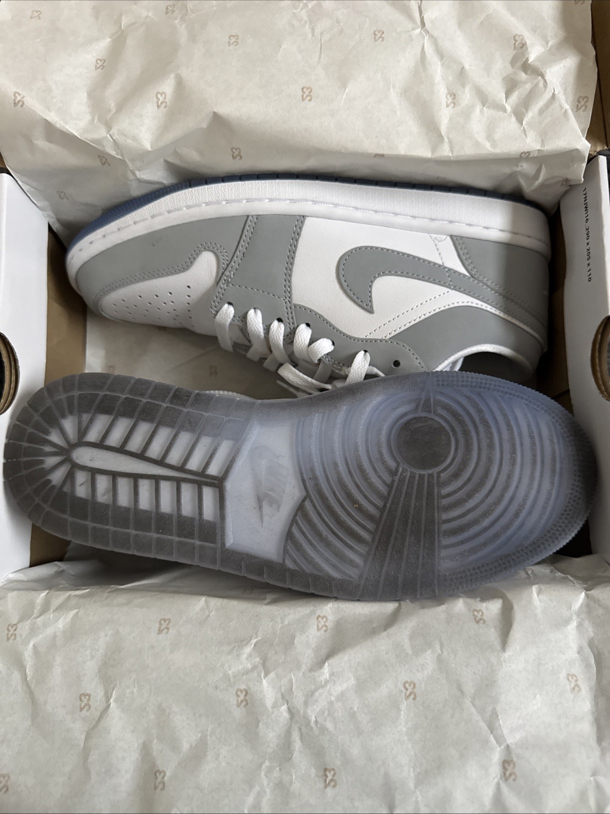 Size 9.5 – Jordan 1 Low White Wolf Grey W