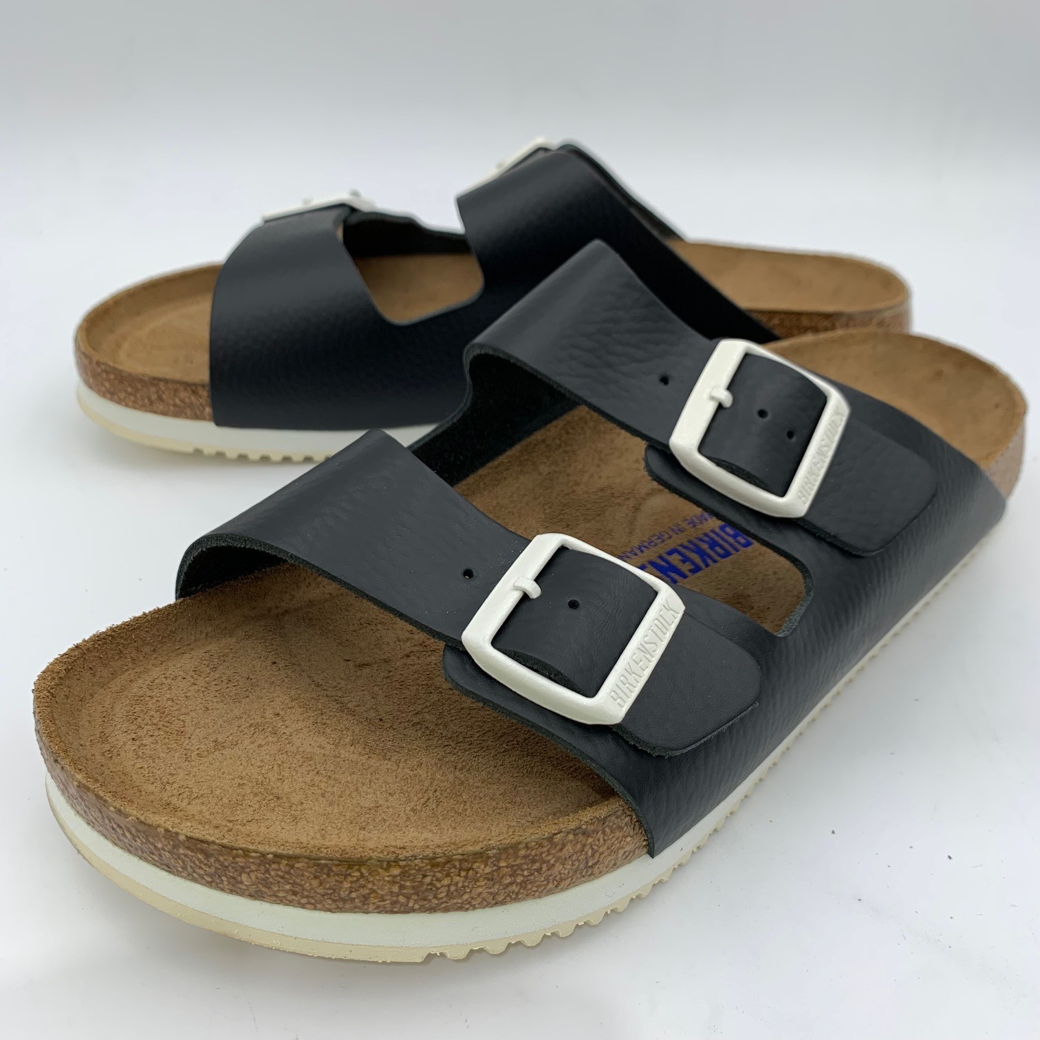 Birkenstock New w/o Box Arizona Prof Black Leather White Buckle Soft Footbed Nar