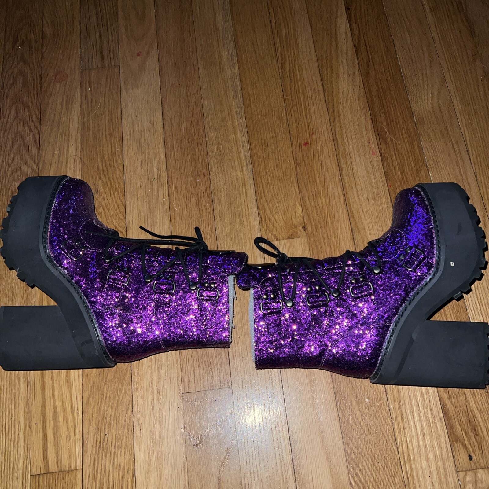 Killstar Platform Boots Heels Size 5 Glitter Purple Cosplay Goth Halloween NWOB