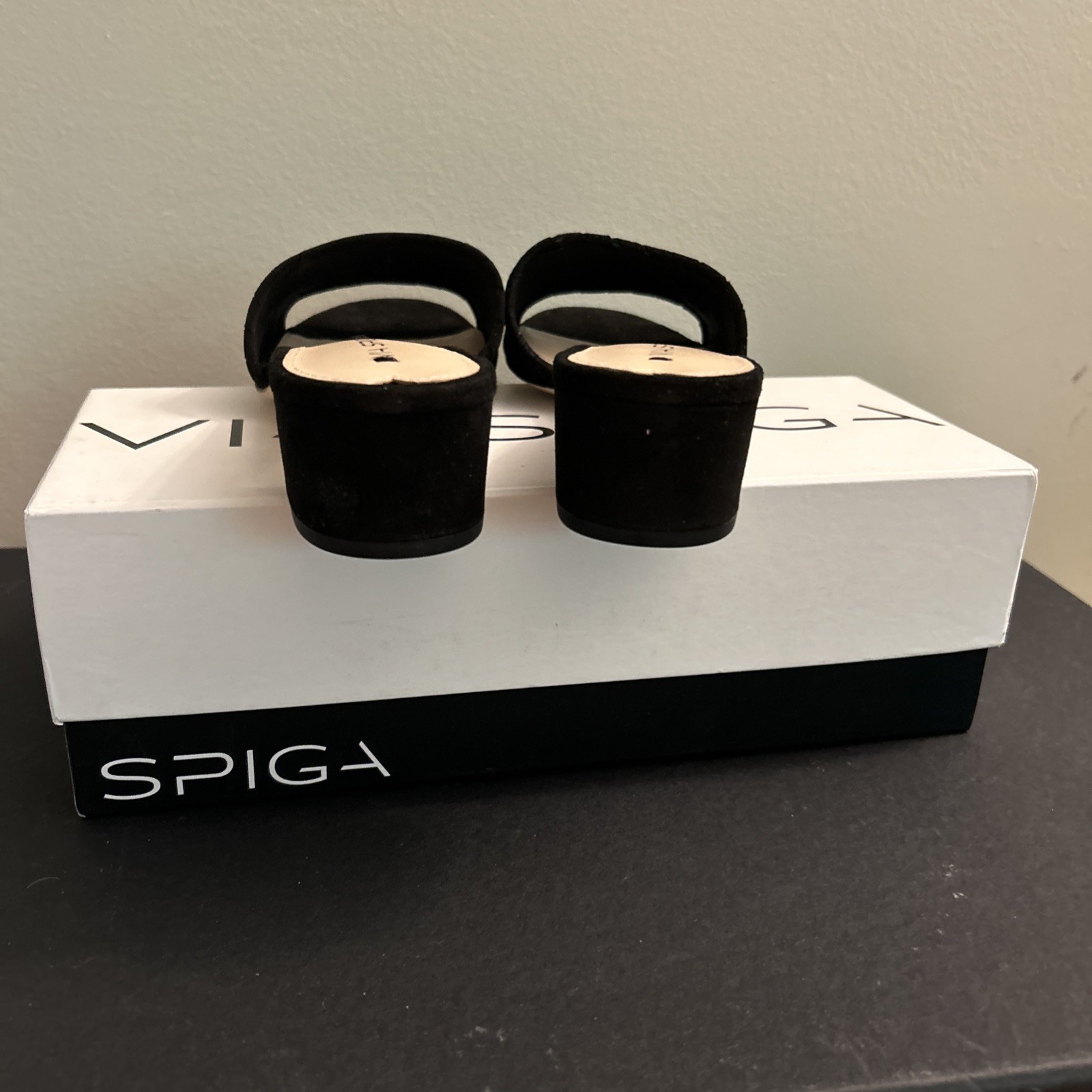 VIA SPIGA Gwendolyn Black Suede Leather Slip-on Sandals 8 M EUR 38 NIB