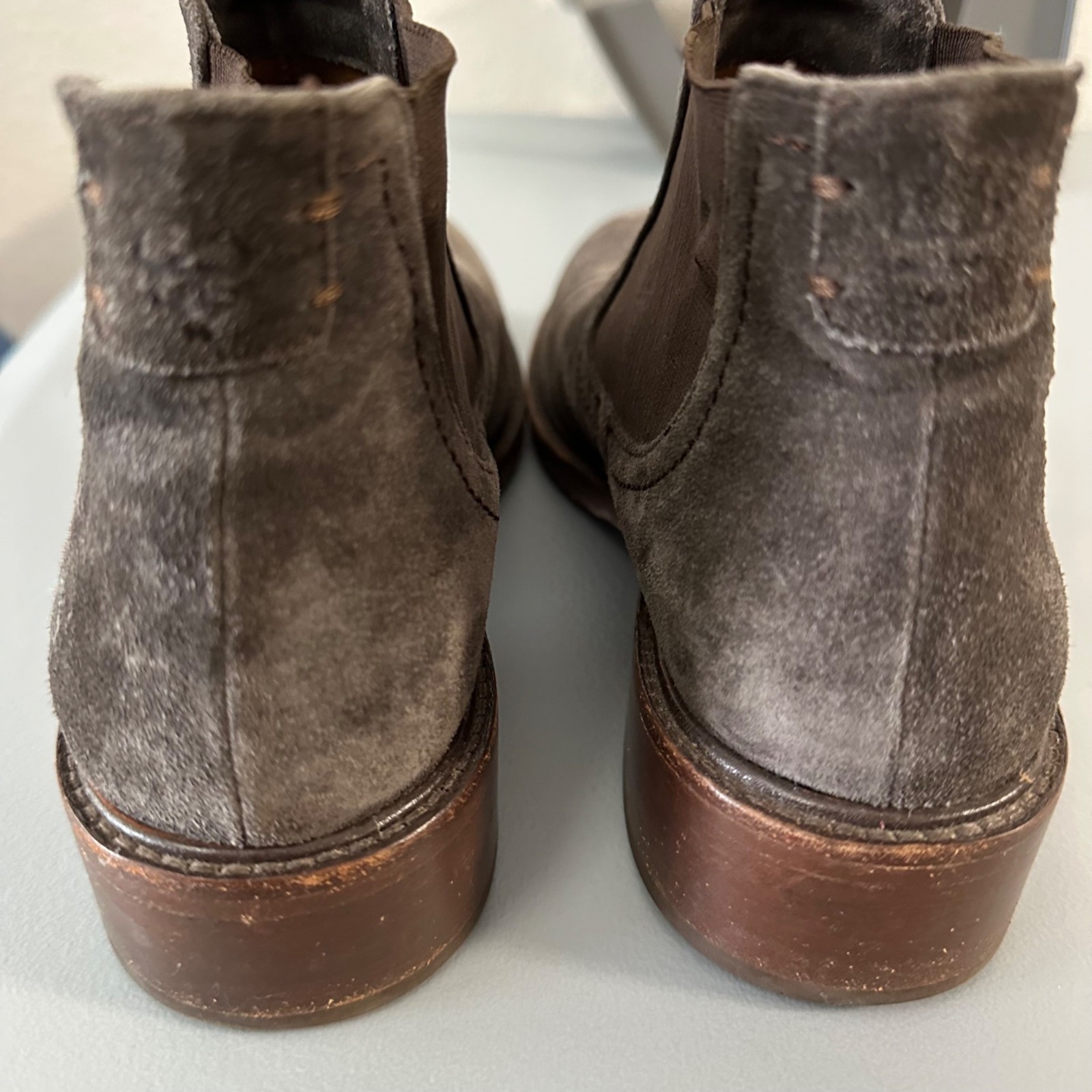 Trask Womens Chelsea Bootie Suede Leather Size 8M Brownish Gray Stacked Heel