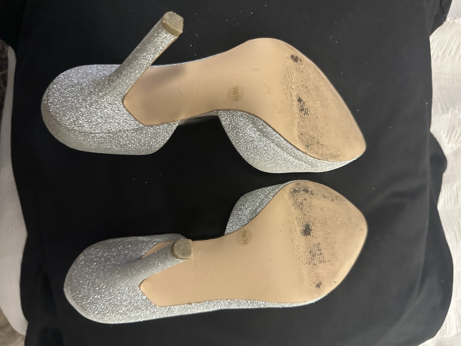 BCBGeneration Silver Glitter Pointed Toe Stiletto Pump Slip-On US 9 EU 39