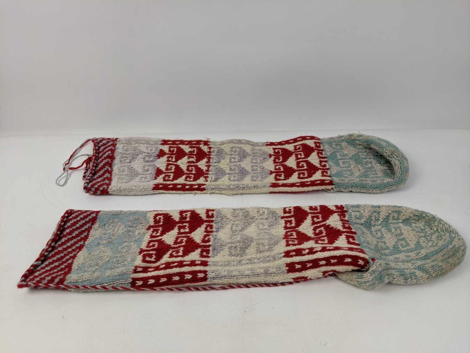 Vintage Hand Knit Hand Woven Traditional Pattern Slipper Socks Knee High