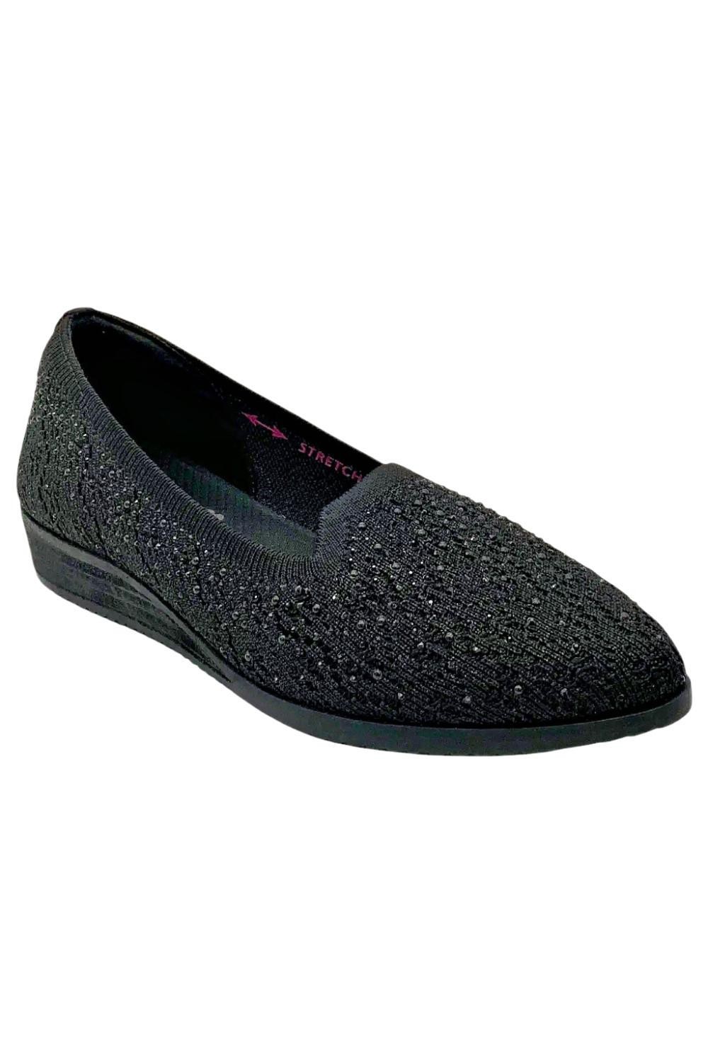 Skechers Women’s Cleo Sawdust Sparkle Knit Skimmers Twinkle Black