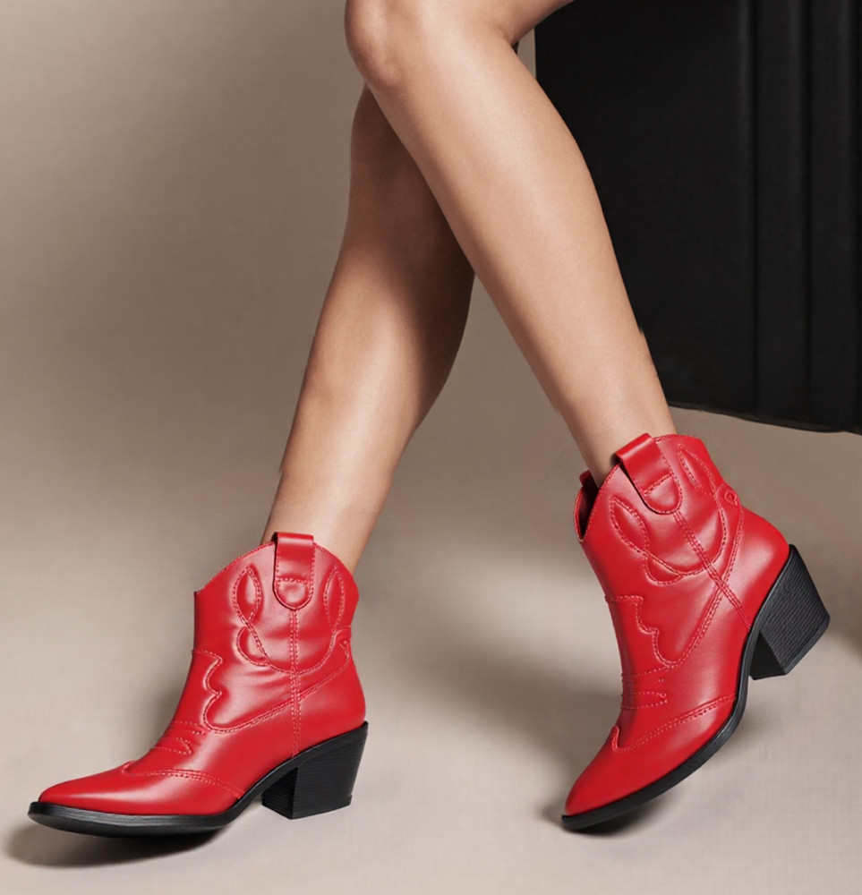 Soda Women Ankle Boots Western Cowboy Block Heel Stitched Booties INCITY Black