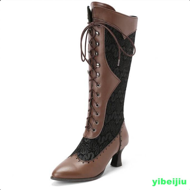 Mid Calf Boots Kitten Heel Casual Women’s Flower Knee High Shoes Plus Size Ladys