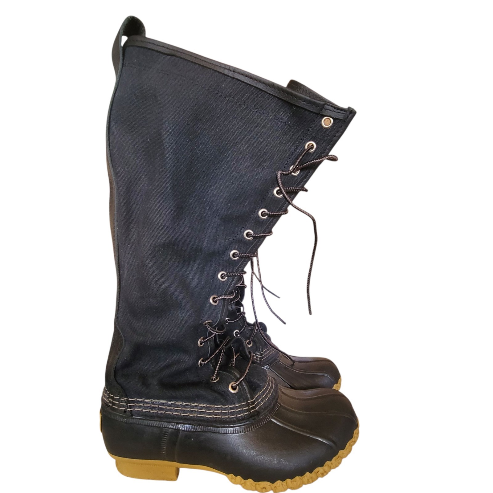 L.L. Bean Signature 16″ Black Waxed Canvas Unlined Tall Hunting Boots Women US 6