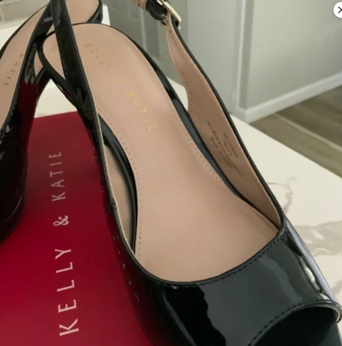 Katie & Kelly Black Peep toe Sling back pump heels, platform 3″covered heels
