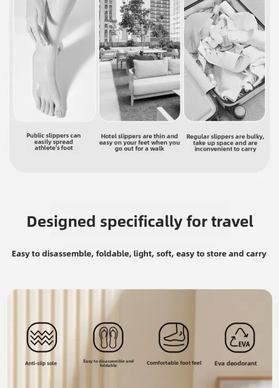Foldable Travel Slippers Unisex EVA Flip Flops Hotel Non Slip Bathroom Indoor