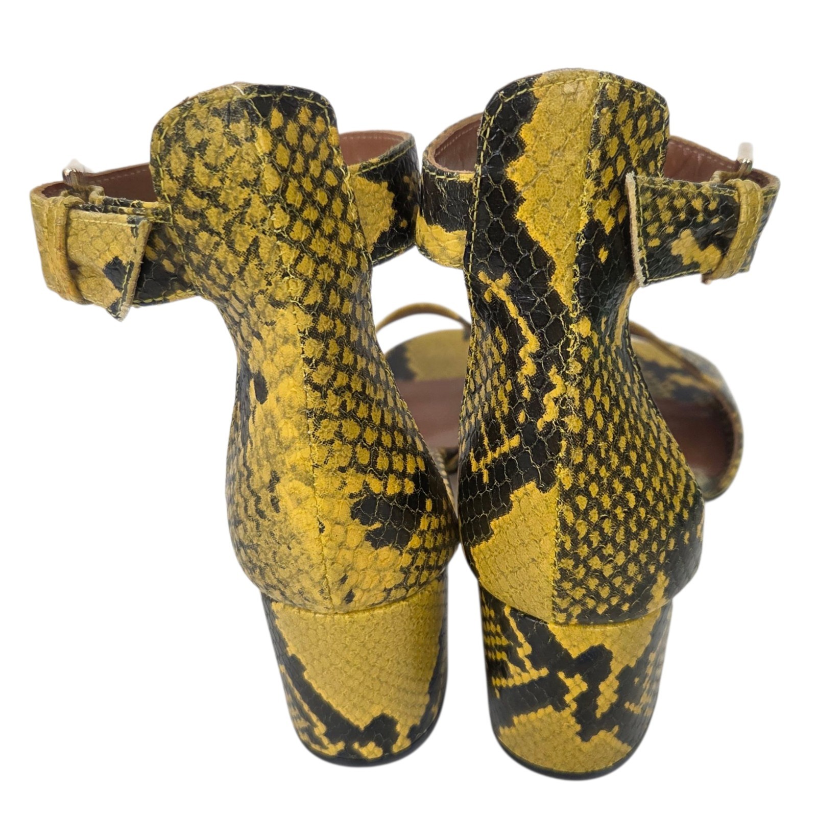 Paris Texas Snakeskin Leather Heels Sandals Open Toe Womens 37 Yellow Designer