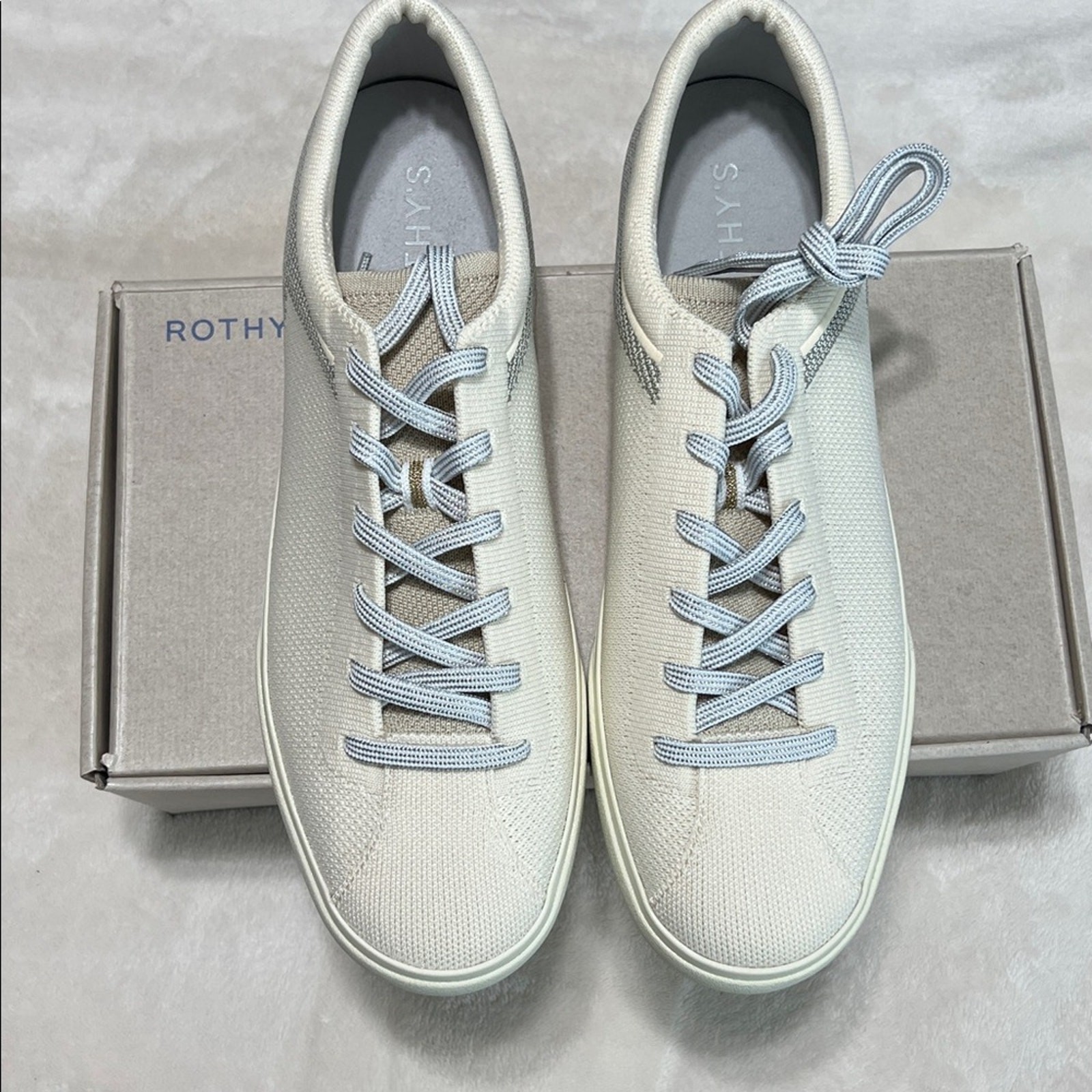Rothy’s Lace-Up Sneakers Diamond Twill Cream Size 11.5 NIB