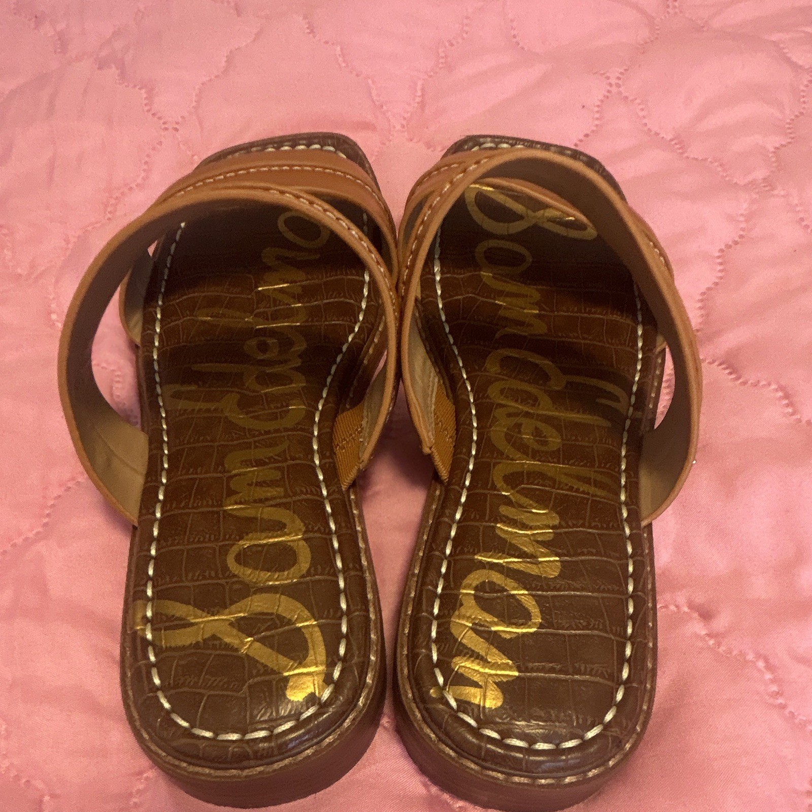 Sam Edelman Crocodile Leather Slide Sandals Brown Comfort Women’s US 7.5M