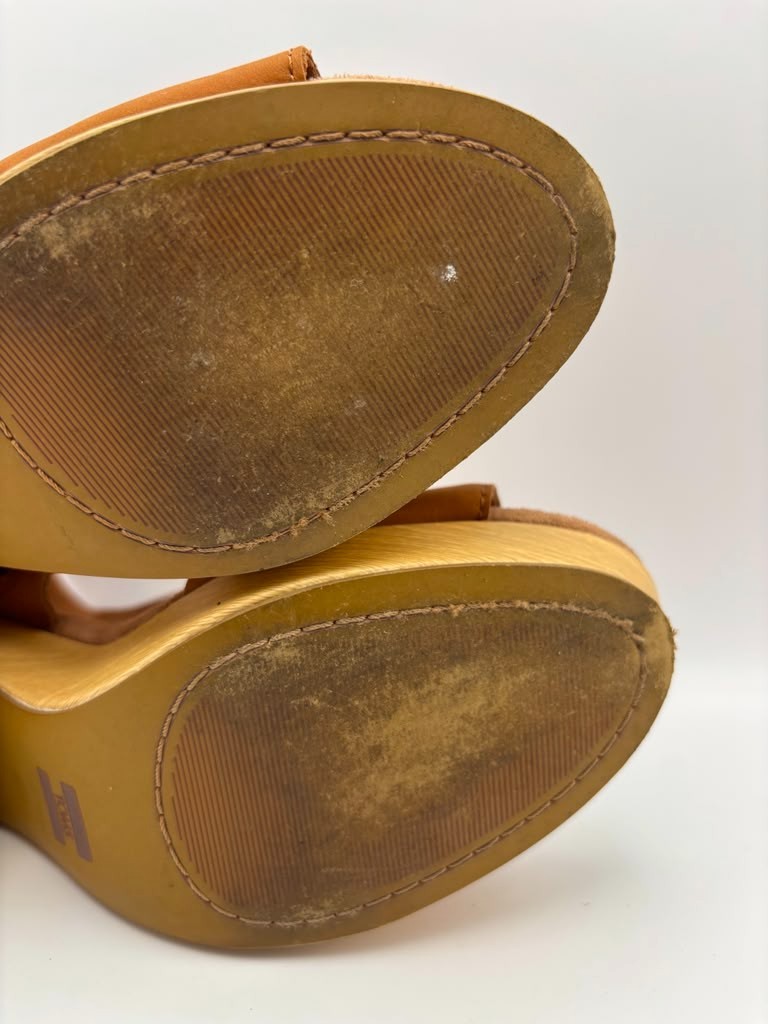 TOMS Majorca Block Heel Platform Sandals Casual Brown Suede Women Size 9