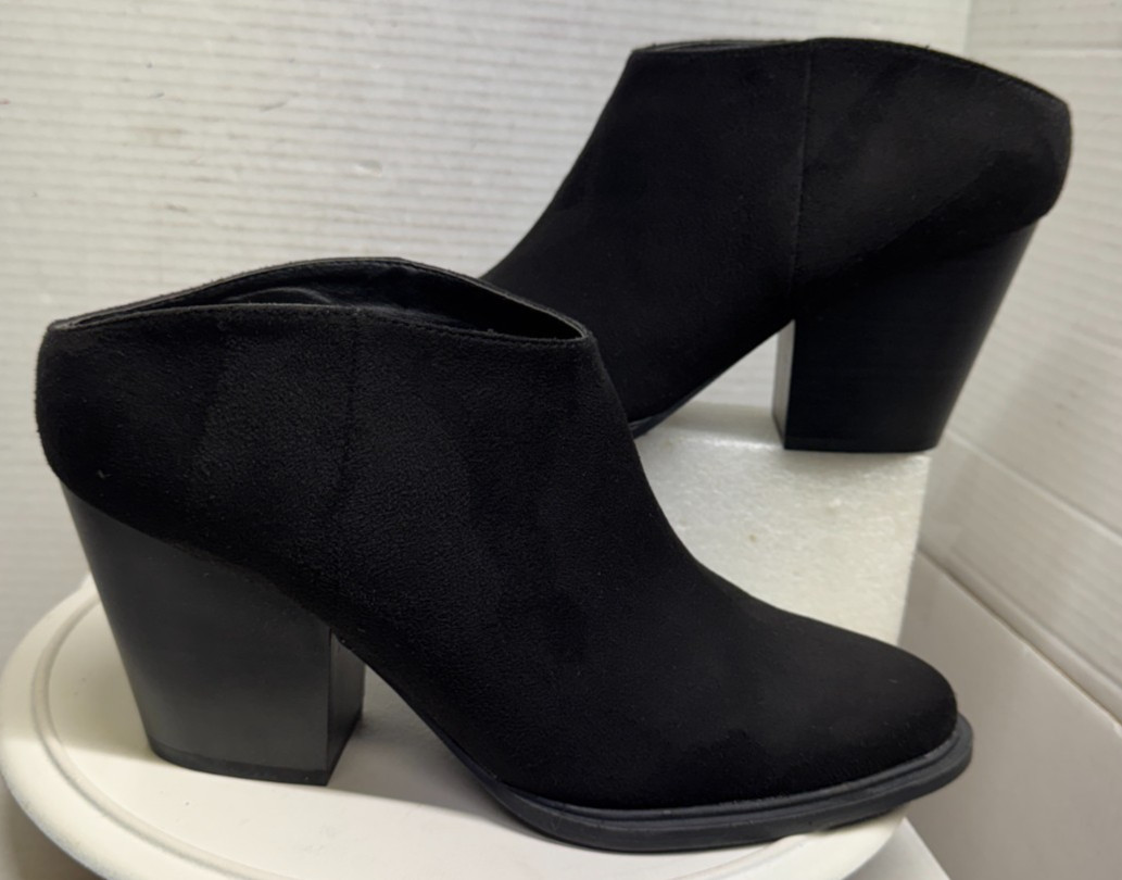 Trash Black Ankle Booties boots Shoe 3.25″ Heels Womens size 10 42.5 Slip on