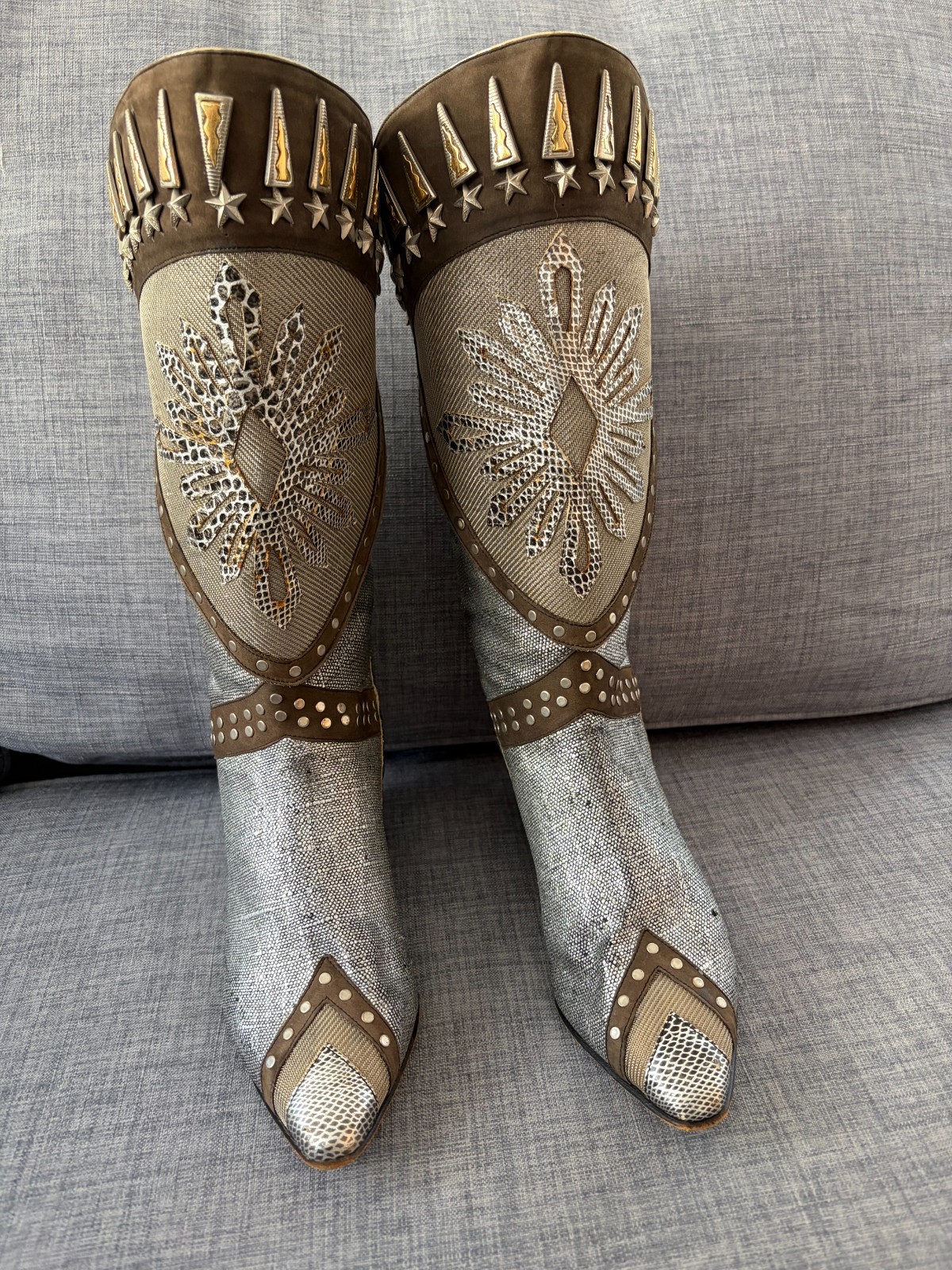 El Vaquero Boots Mid Calf Cowgirl Metallic Leather RARE Size 6.5