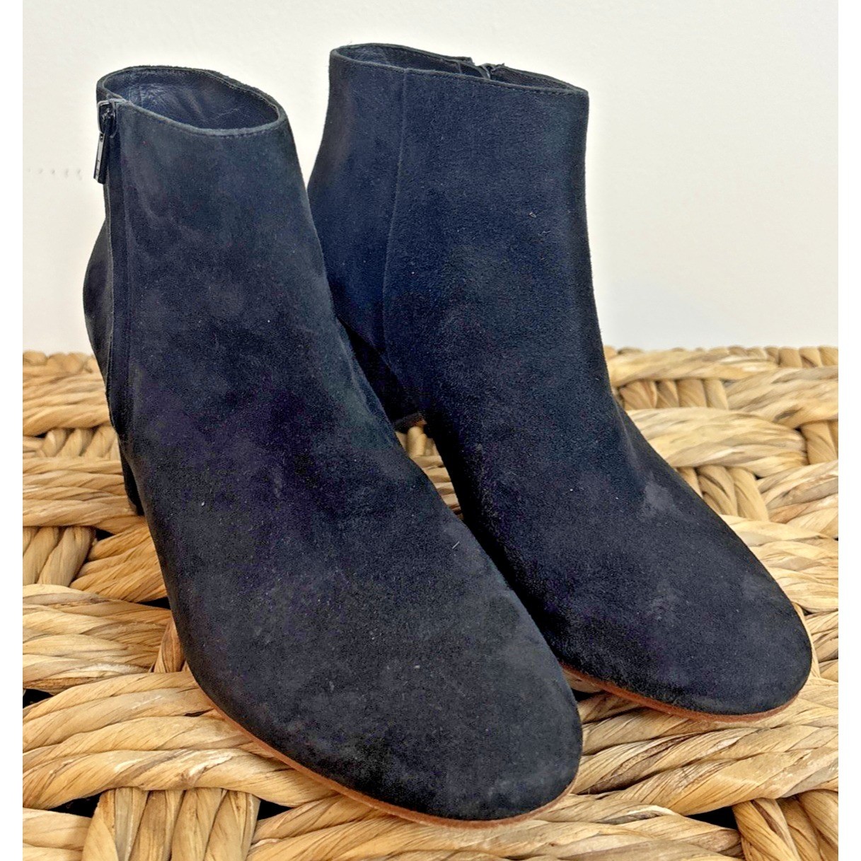 Loeffler Randall Booties Sz 7 Black Suede Block Heel Zip Side Boots Shoes Classy