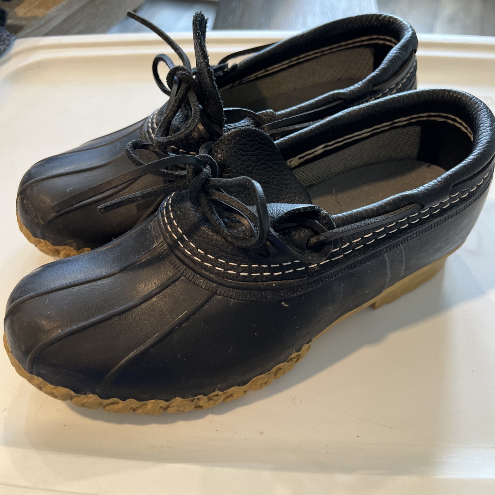 LL Bean Women Black Rubber Unlined Moccasin Gumshoes Duck Boots Size 8 W wide