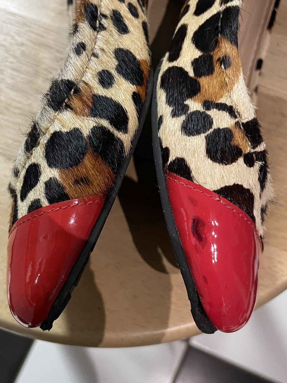 KATE SPADE Leopard Calf Fur Ballet Flats * 8.5 B* Red Patent Leather Trim