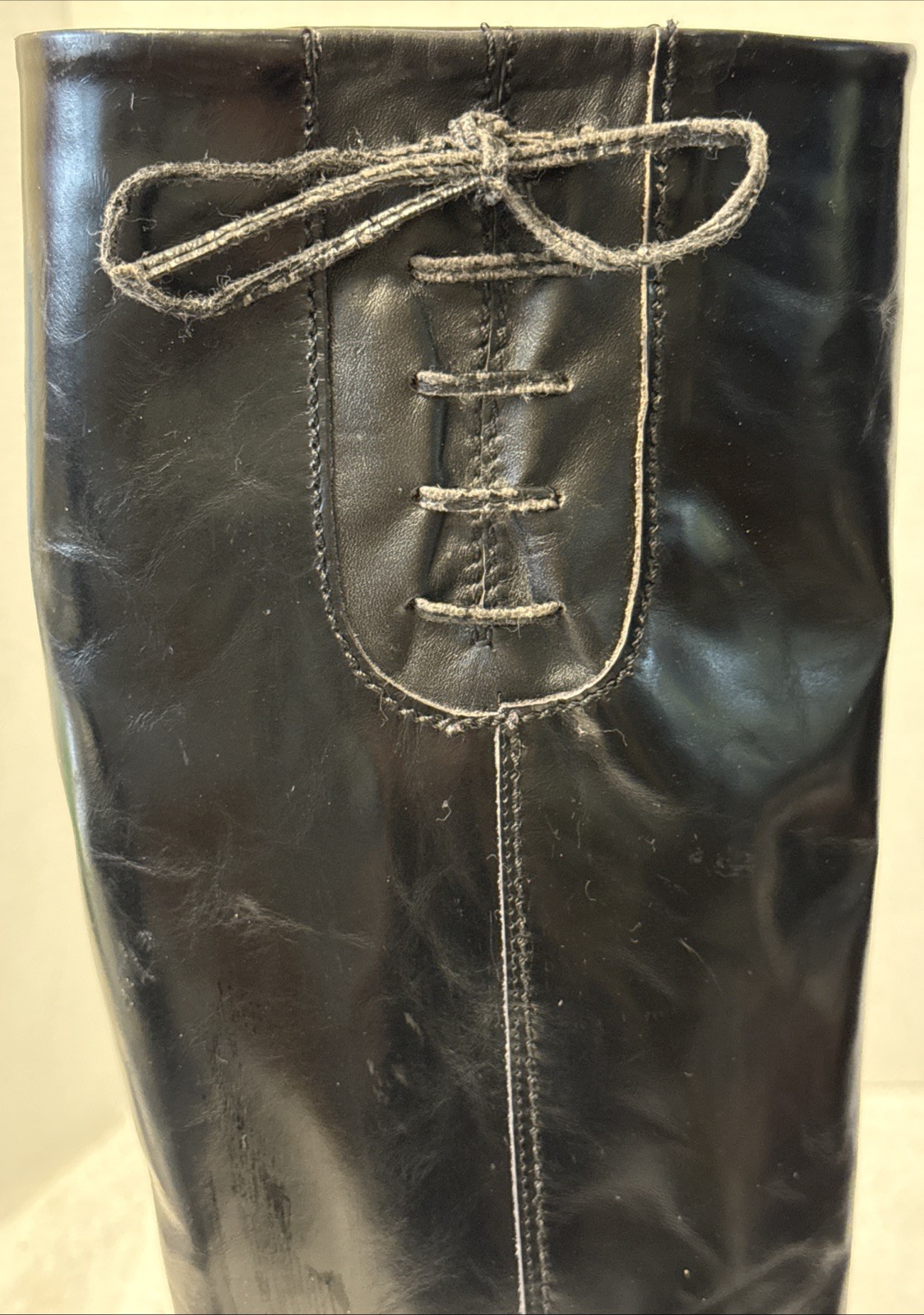 Charles David Womens Tall Metallic Black Leather Boots Tie Detail Sz 8.5AA Italy