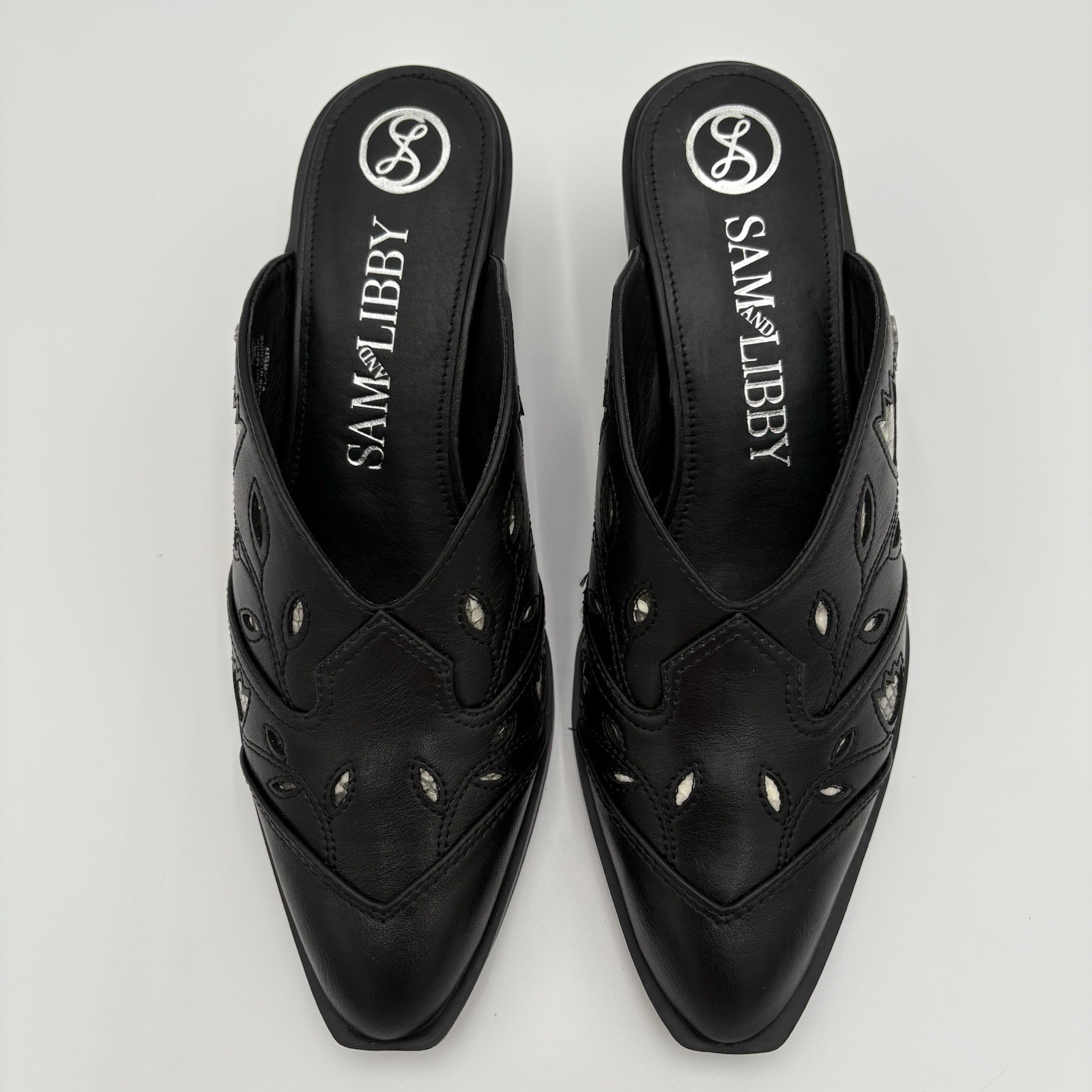Sam & Libby Floren Black Western Mule Heels Women’s Size 7.5M Slip-On