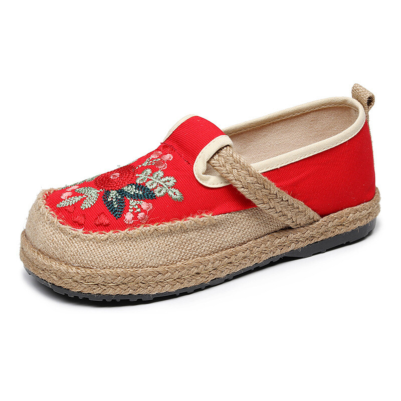Women Retro Ethnic Embroidery Cotton Linen Hanfu Shoes Low-Top Embroidered Flat