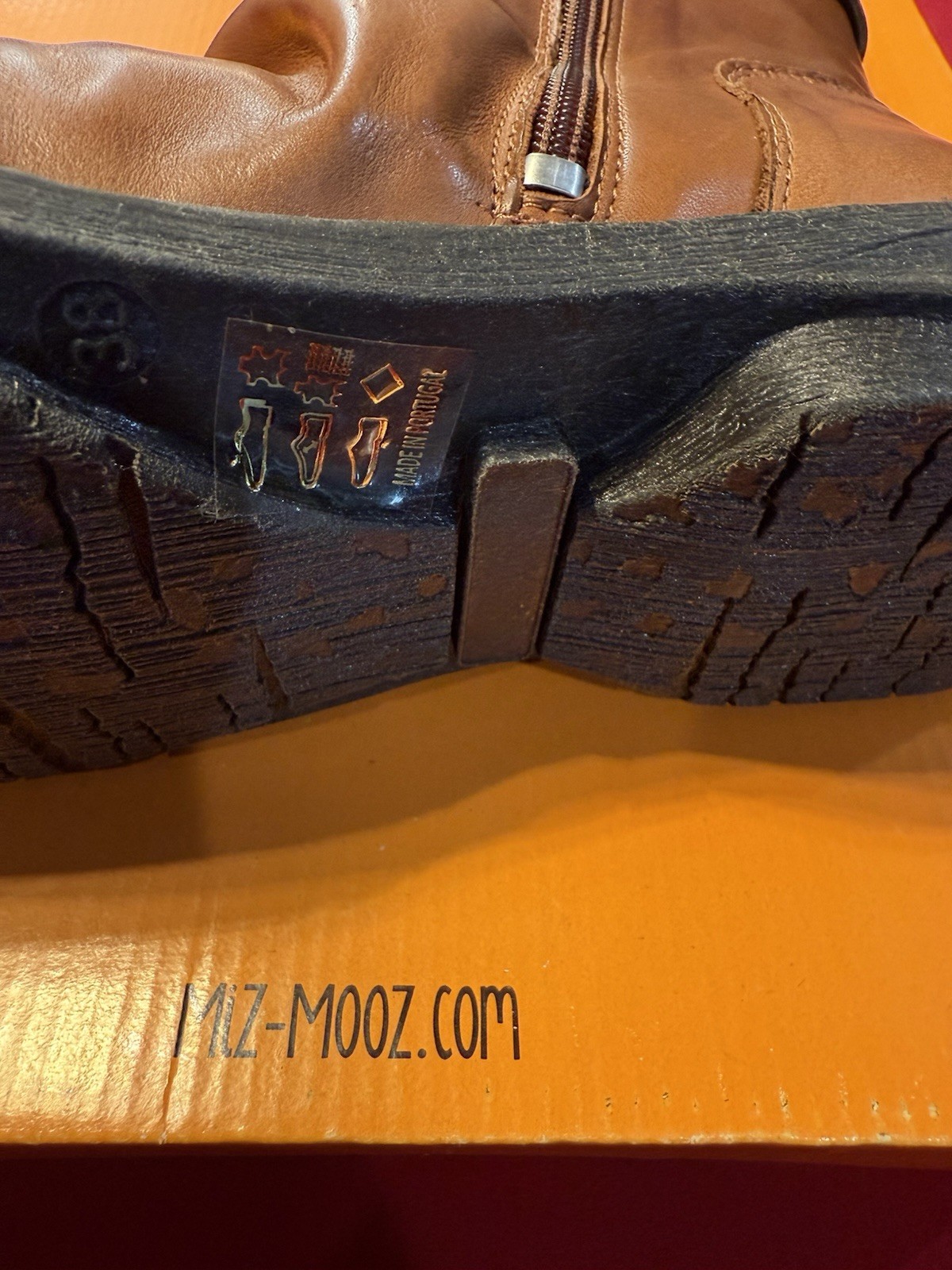 NEW Miz Mooz Parade Leather Buckled Mid Boots Brandy Women’s EU 38 7.5-8 US