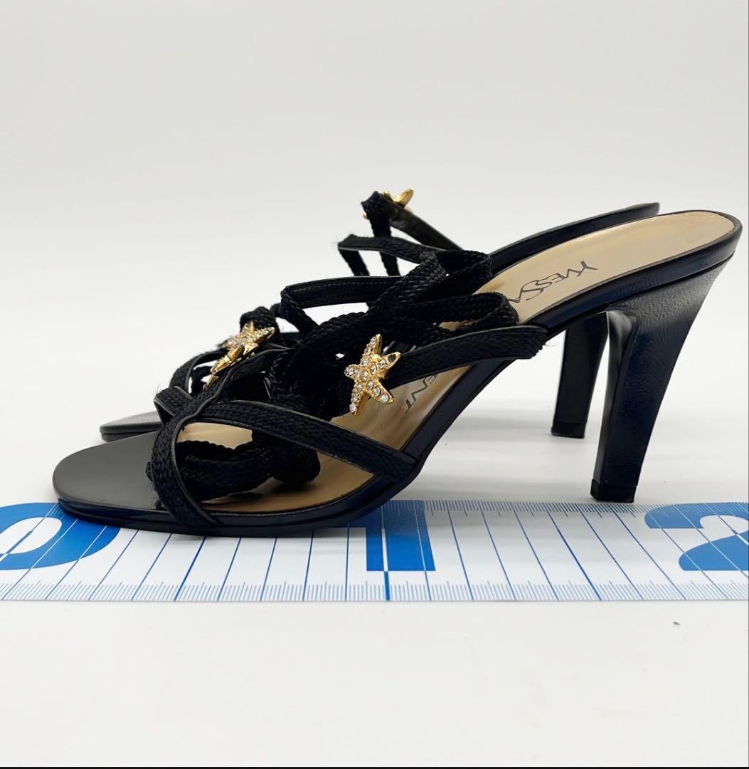 Saint Laurent Sandals Shoes Star EU 35.5 US 5.5 Black Authentic