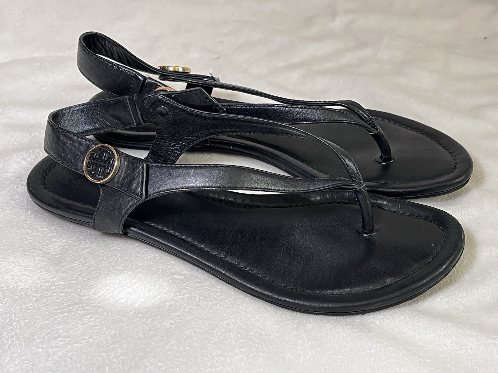 Tory Burch Women’s Thong Slingback Leather Sandals Black Size 7.5