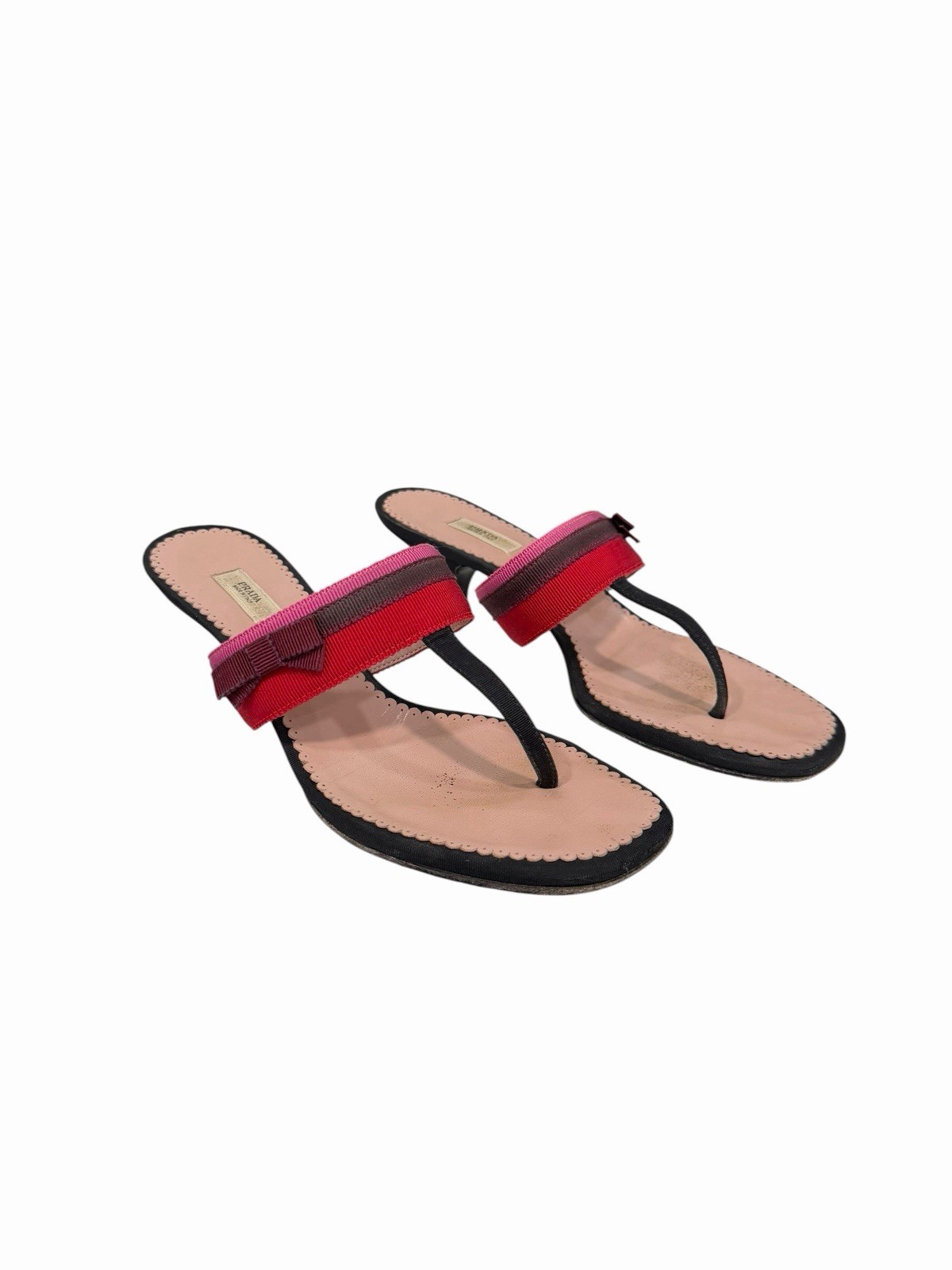 Prada Vintage Grosgrain Ribbon Bow Kitten Heel Thong Sandals Size 37
