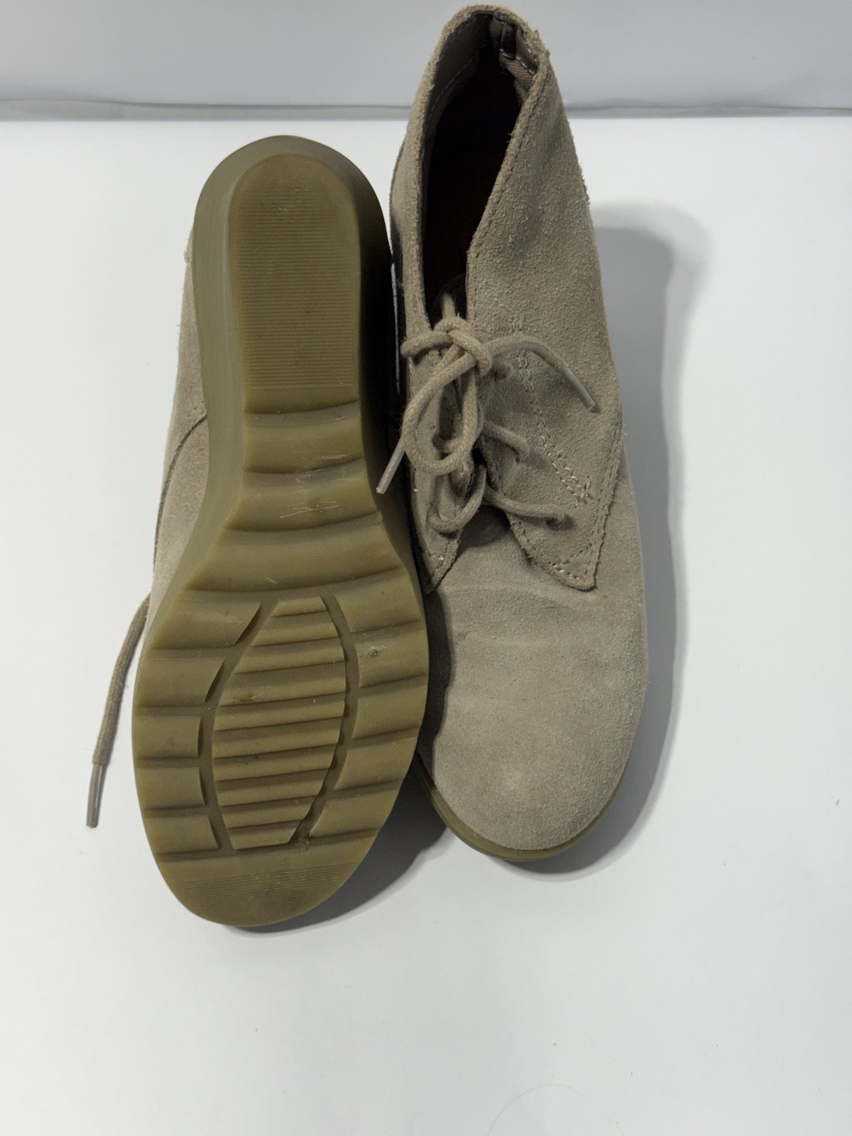 G.H. Bass & Co. BASS-CAMILLA Beige Leather Lace-Up Wedge Ankle Bootie 6.5M