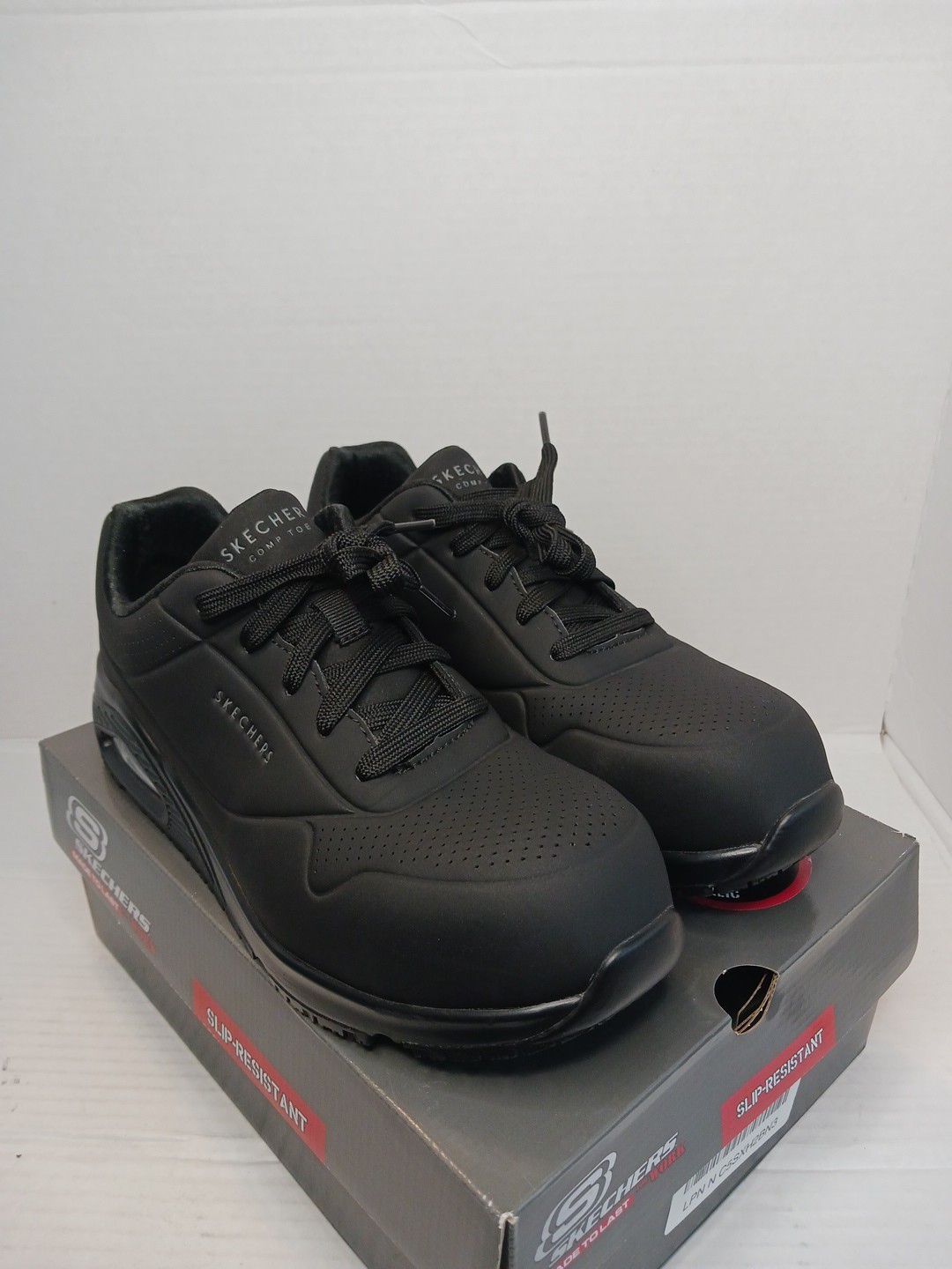 Skechers Work Women Sz 7 Slip Resistant Wide Fit Uno Black Shoes SEE DESCRIPTION