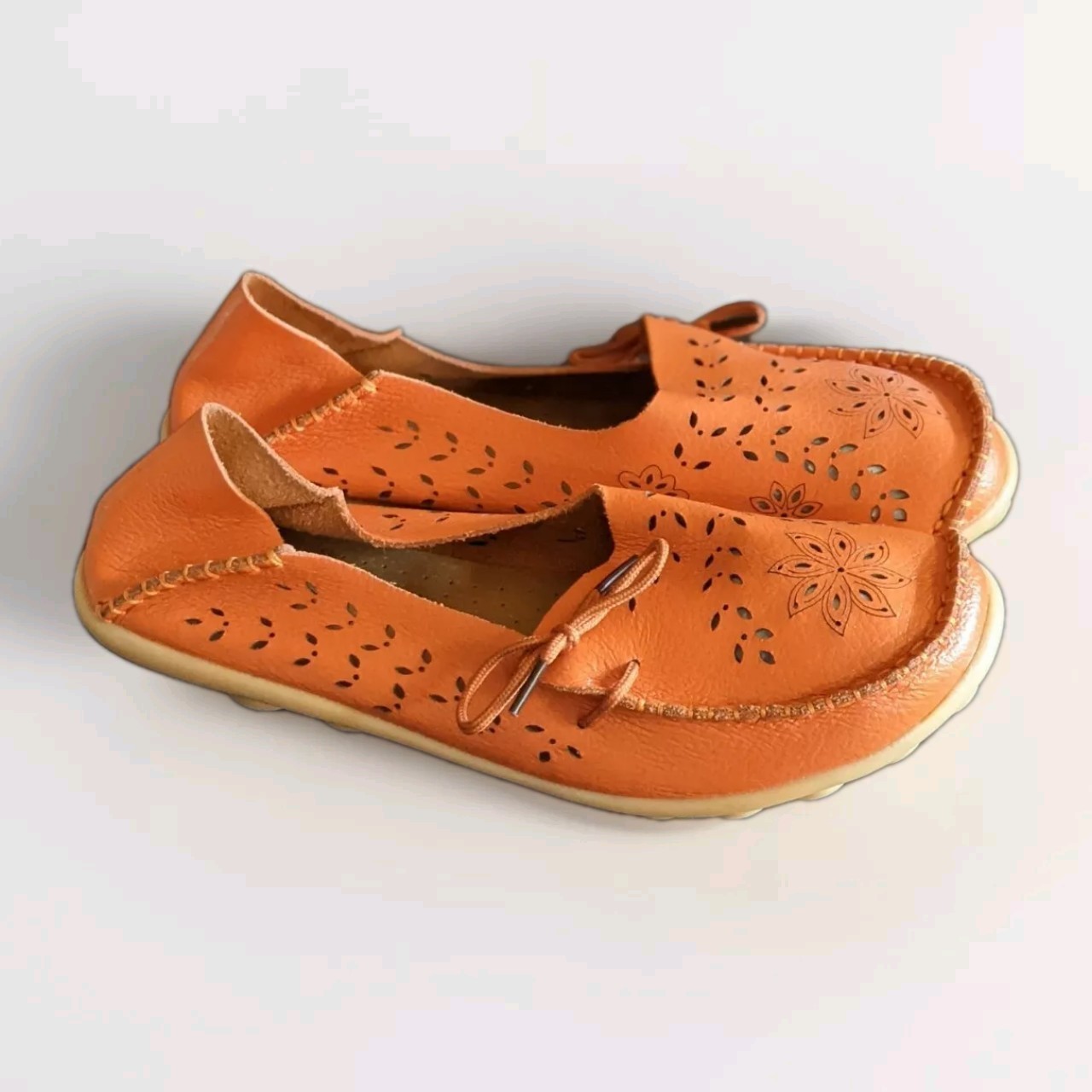 Kunsto Leather Loafers Slip On Shoes Comfort Orange Moc Flats Women’s 44 / 270