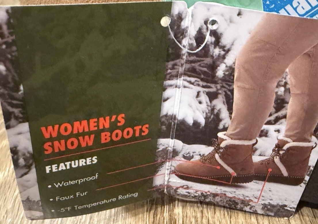 OZARK TRAIL WOMEN SNOW BOOTS NWT 3M THINSULATE WATERFROOF LEATHER CHESTNUT SZ 6