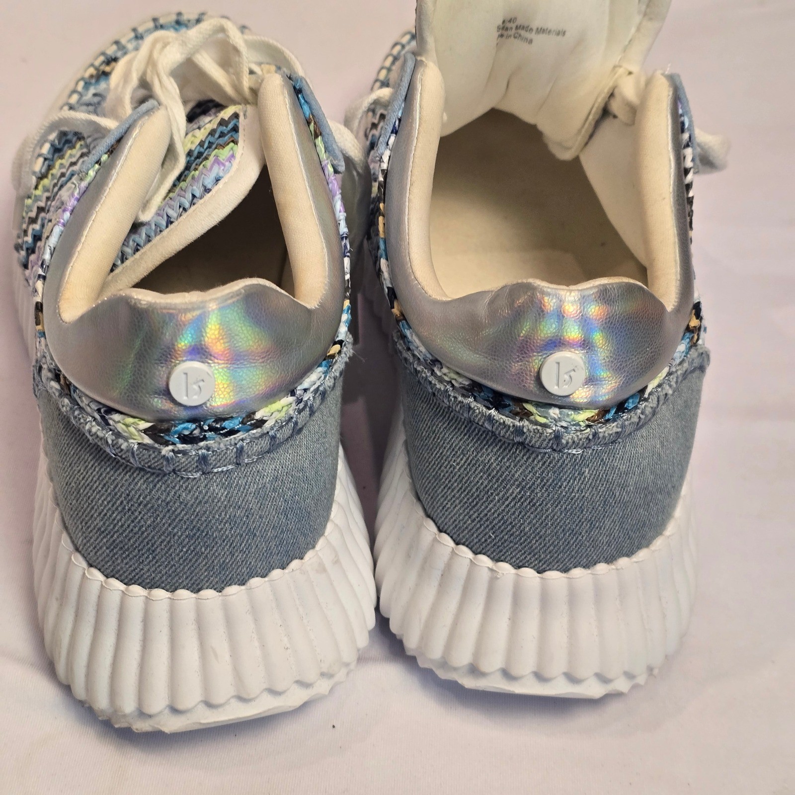 La Strada Womens Multi-Color Chevron Woven Denim Iridescent Sneakers Size 40