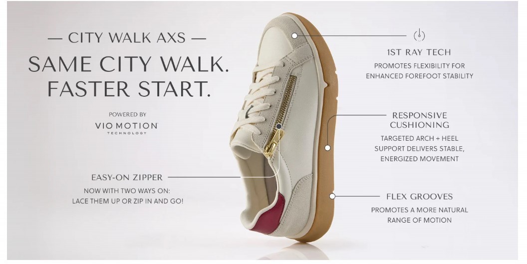 VIONIC Women City Walk AXS Sneaker, Ivory Leather (NEW)