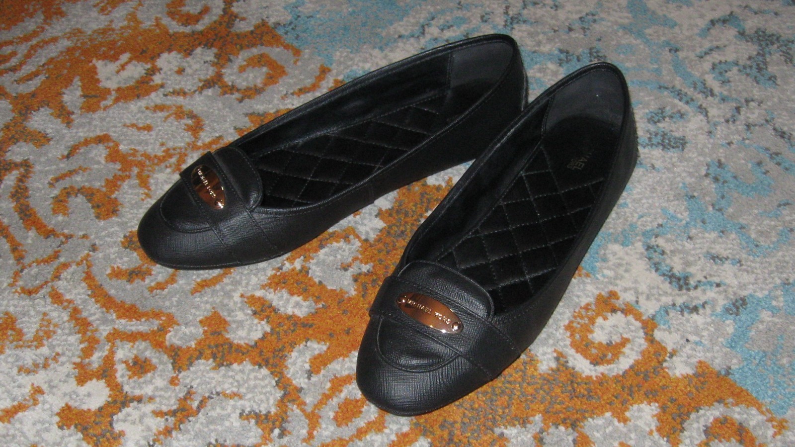 MICHAEL KORS MK PLATE MOC LOAFER STYLE BALLET FLATS IN BLACK 10 M