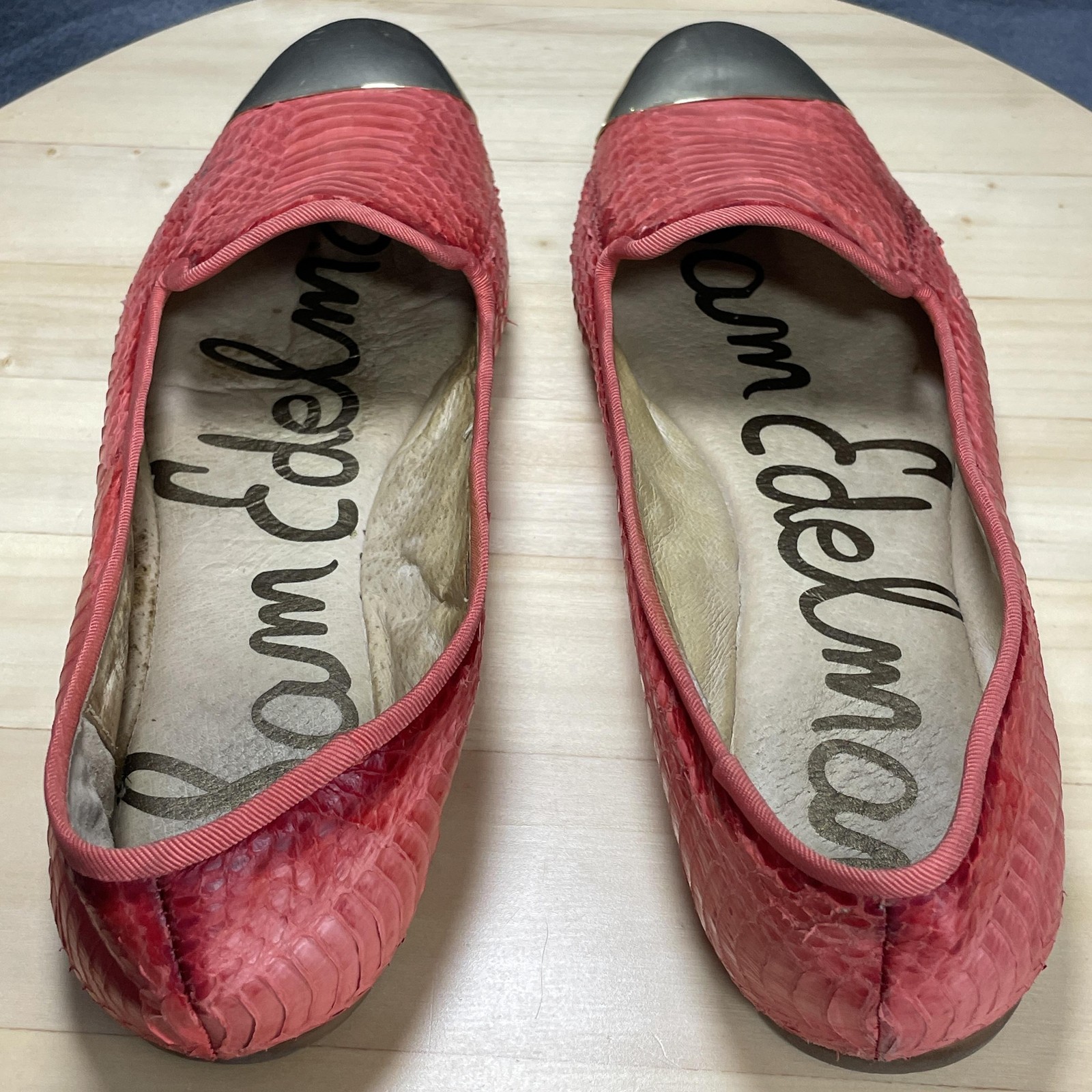 Sam Edelman Shoes Womens Size 8 Snake Embossed Metallic Cap Toe Loafers Flats