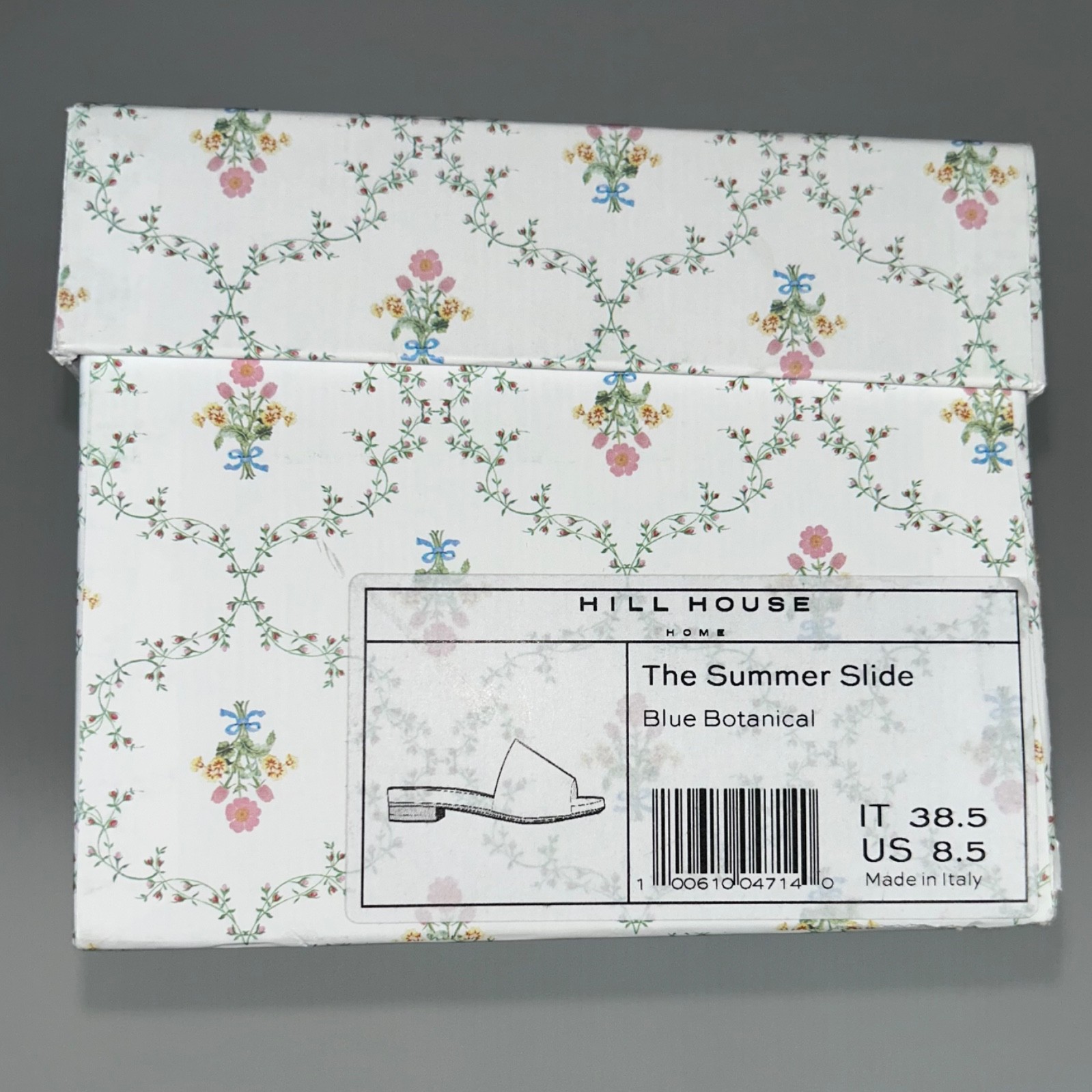 Hill House Home The Somerset Slide Slippers Blue Floral Toile Women’s 8.5 NIB