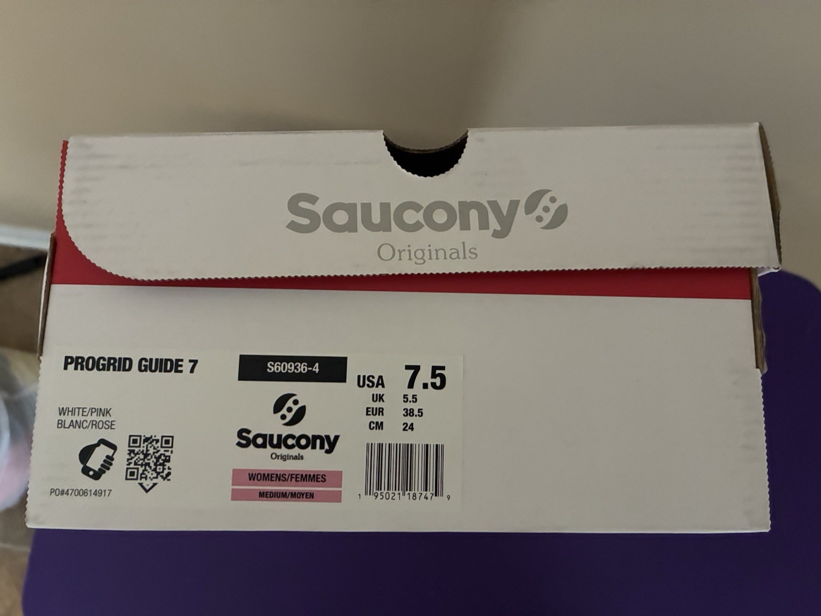 NIB Sz 7.5M Saucony Progrid Guide 7 White/Pink Women’s Running Shoes