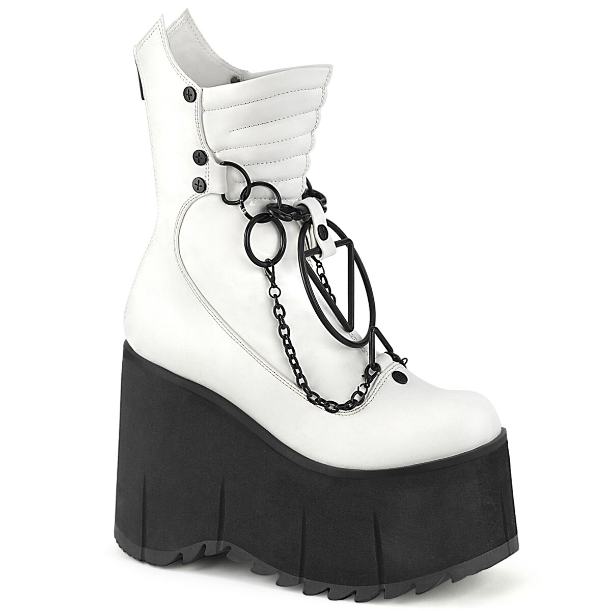 BLACK or WHITE 4.5″ HEEL CALF-HI BOOT-QUILT,CHAIN,STUD,RINGS 5 6 7 8 9 10 11 12