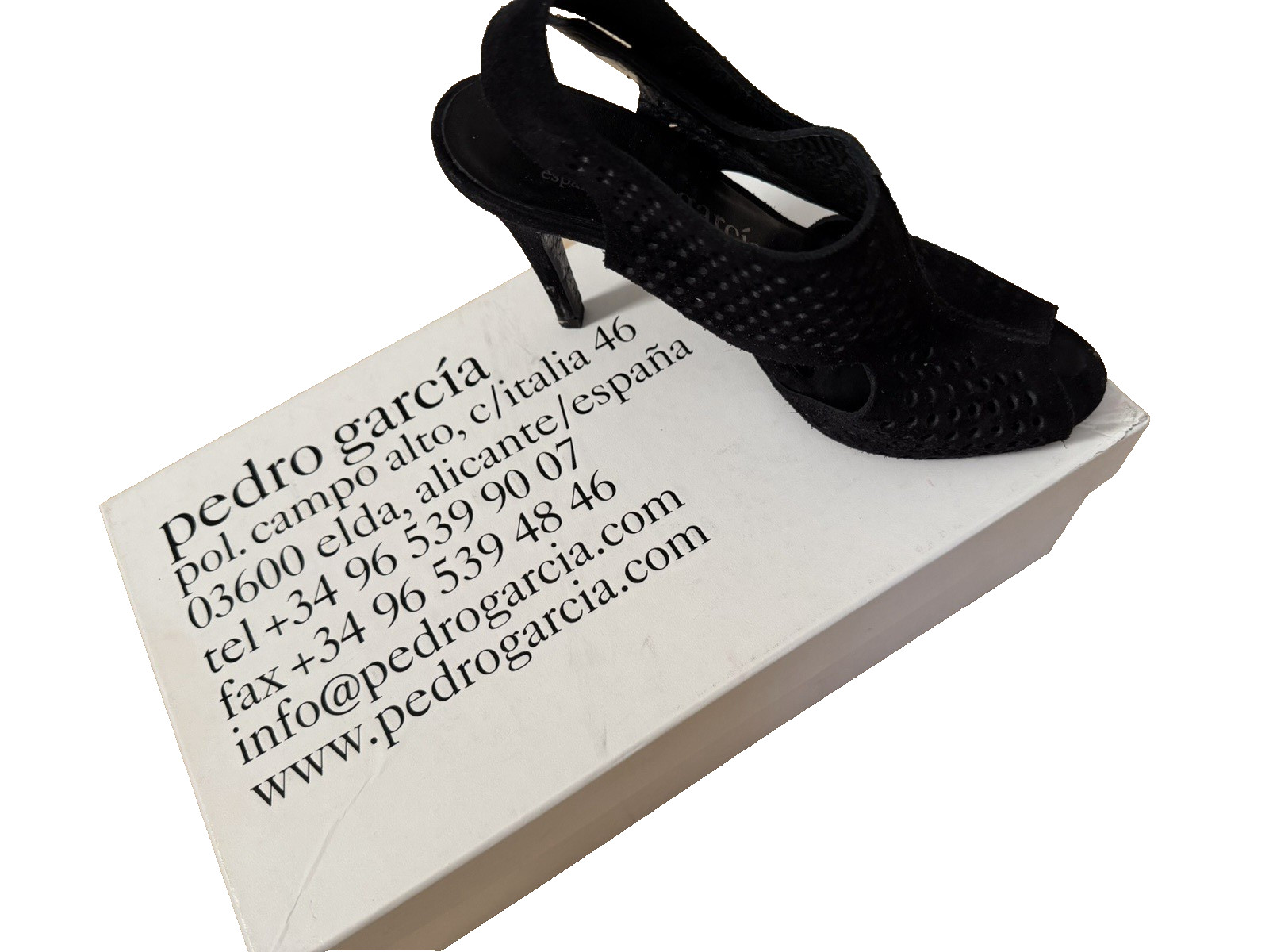 PEDRO GARCIA Samana Perforated Suede Stilleto Sandals Size 38.5 Made in SPAIN