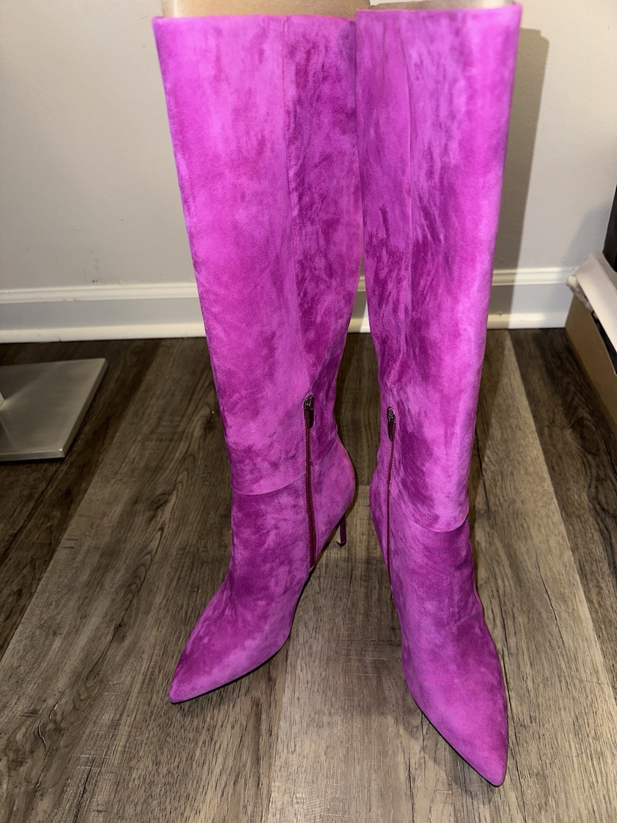 Nine West Richy Suede Knee High Boots Pink Zip Pointed Toe Women’s US 10 M