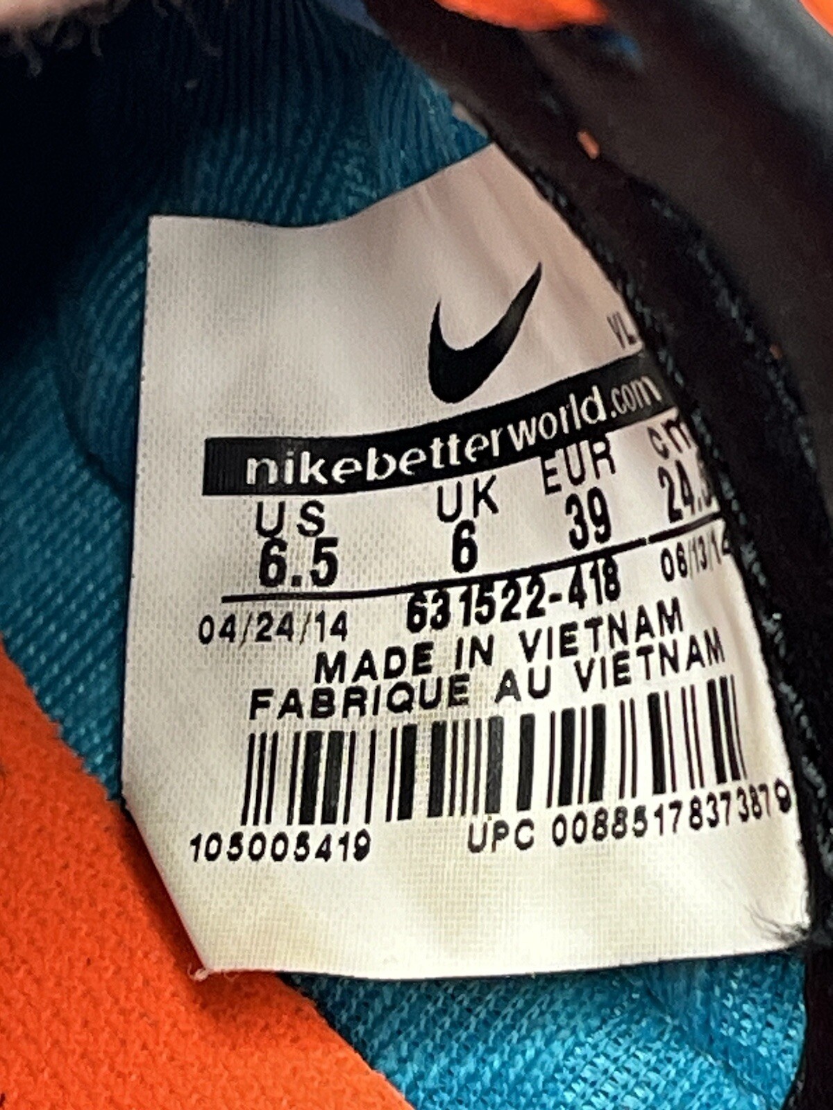 Nike Authentic Tiempo Indoor Blue Orange Soccer Shoes Size 6.5