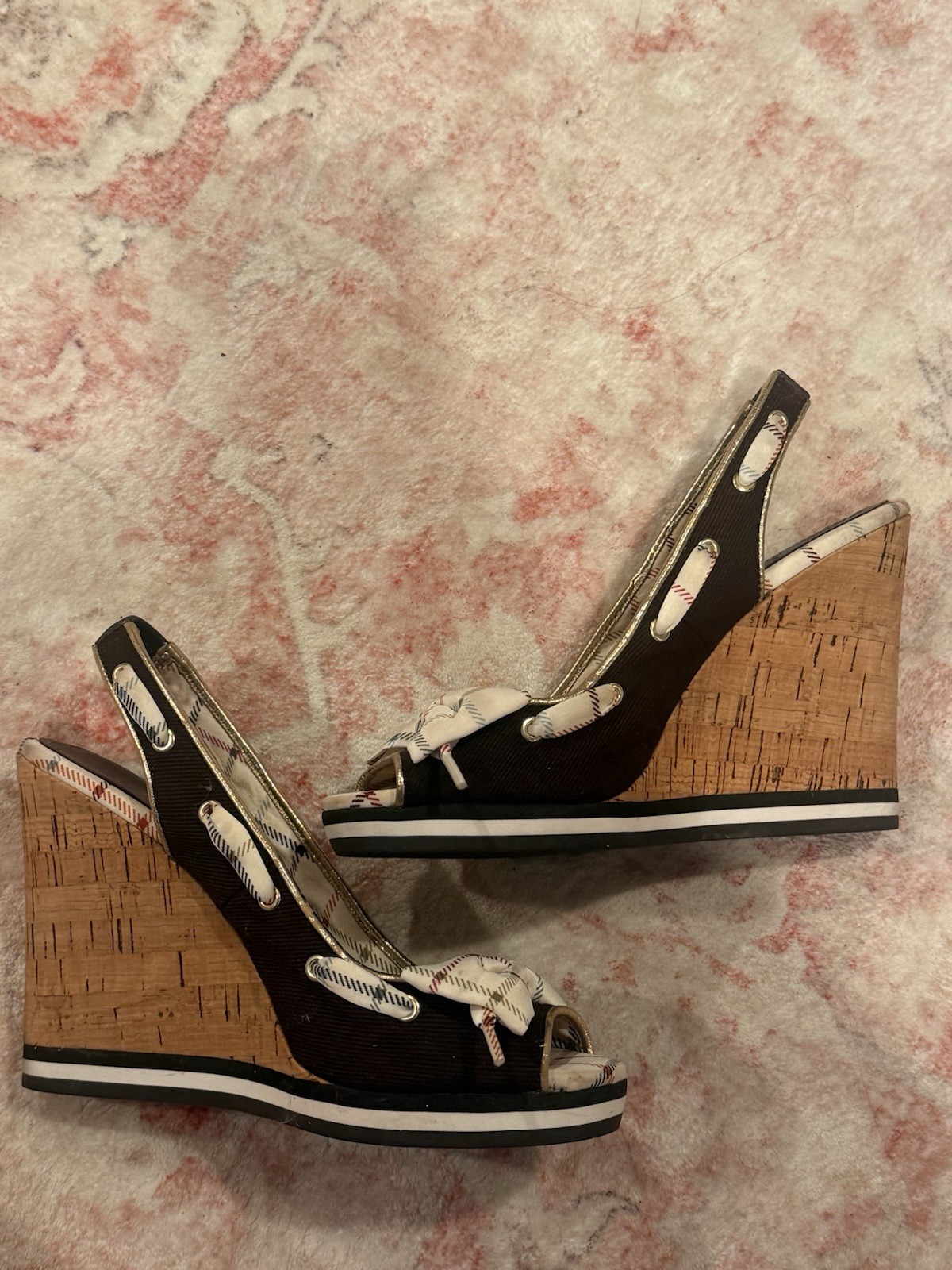#Vintage Coach Plaid Slingback Wedge Sandals w/ Bow 🎀 US 6