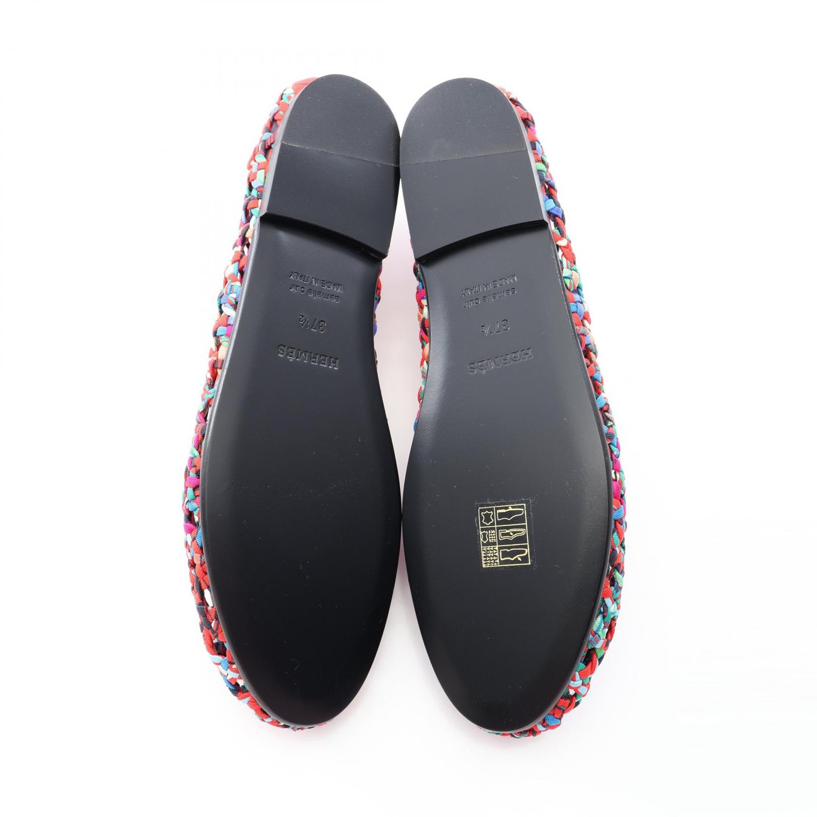 HERMES Minork Mesh pumps #37.5 shoes flats silk Red Multicolor Women